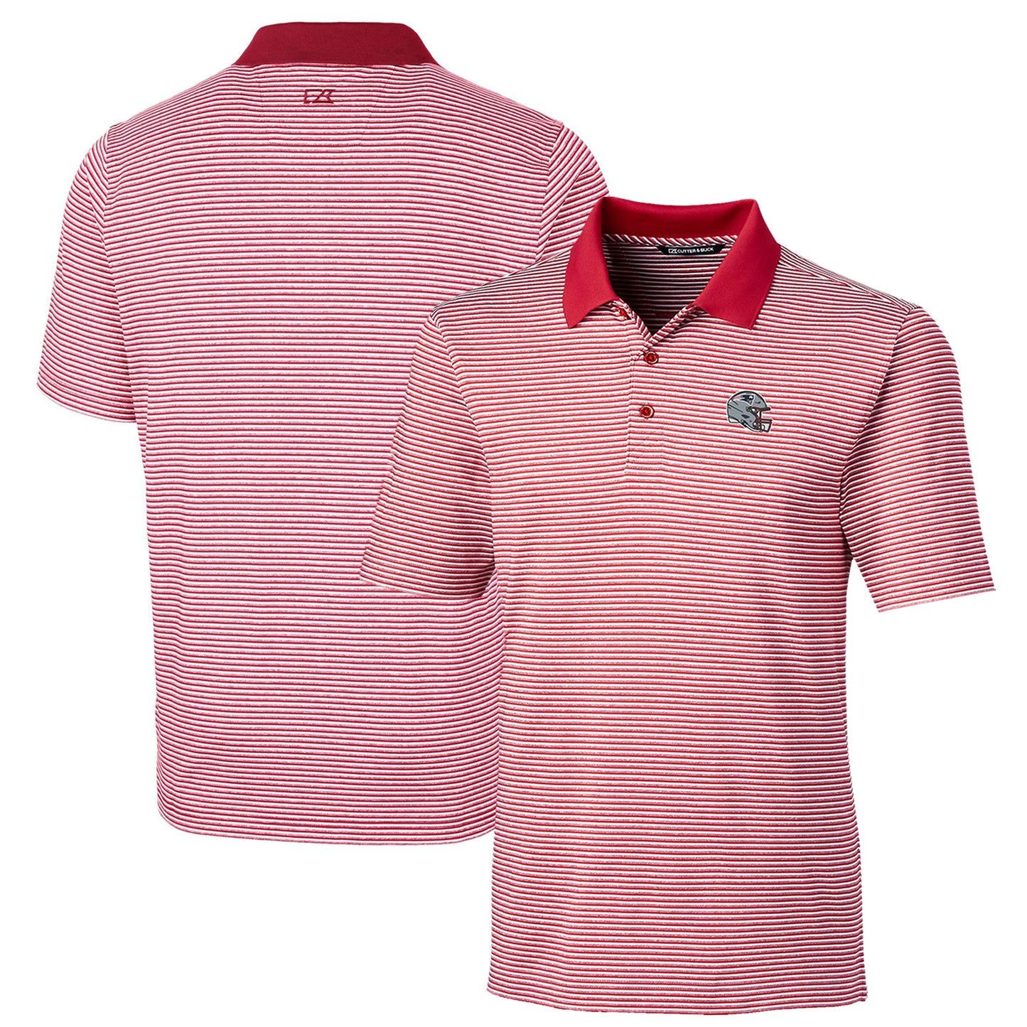 Men's Cutter & Buck Red New England Patriots Helmet Forge Tonal Stripe Stretch Polo