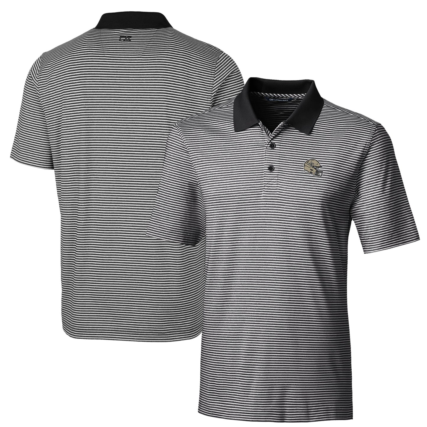 Men's Cutter & Buck Black New Orleans Saints Helmet Forge Tonal Stripe Stretch Polo