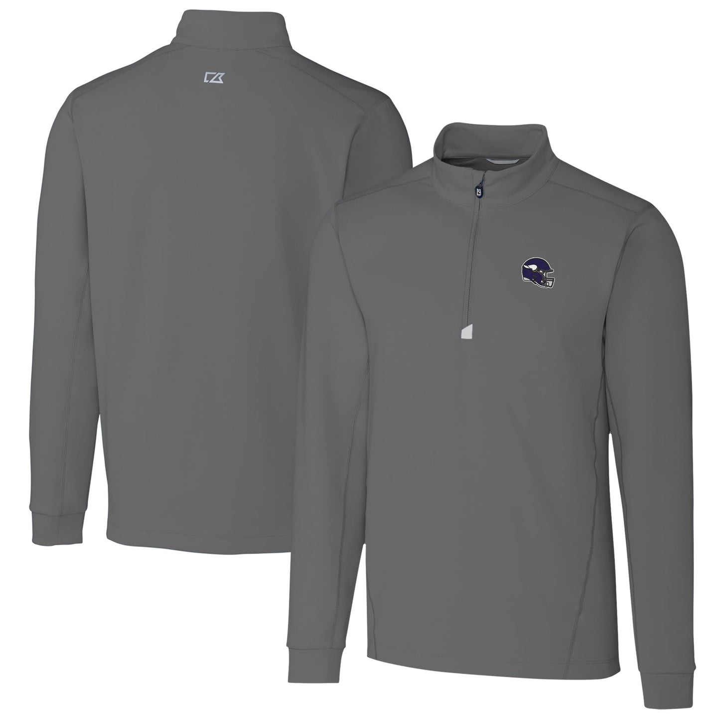 Men's Cutter & Buck Gray Minnesota Vikings Helmet Traverse Stretch Quarter-Zip Pullover Top