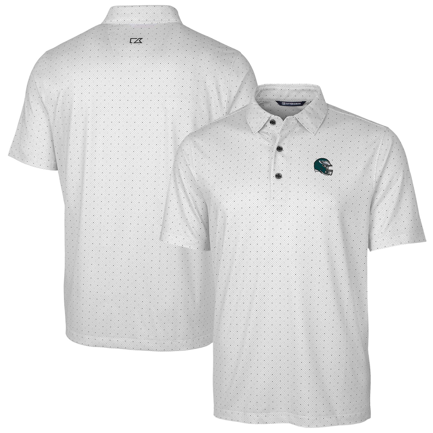Men's Cutter & Buck Charcoal Philadelphia Eagles Helmet Pike Double Dot Print Stretch Polo