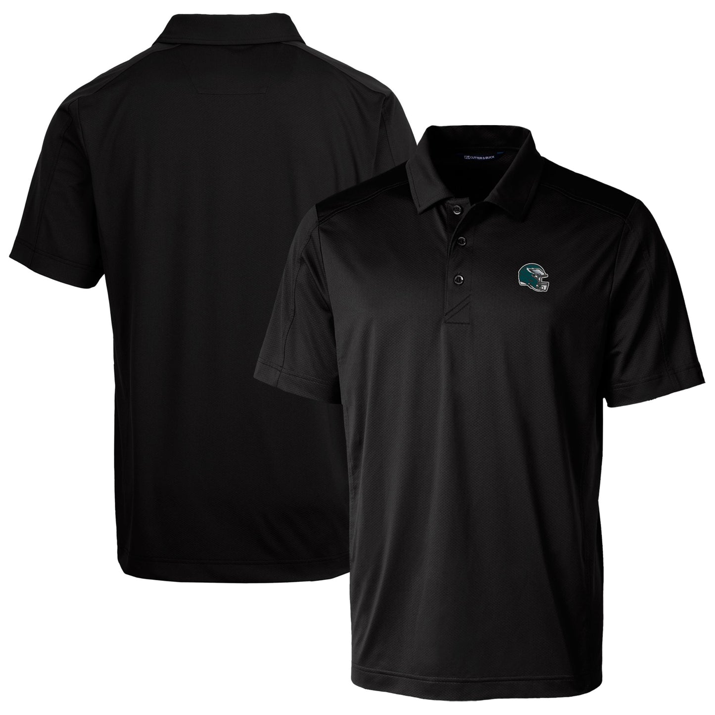 Men's Cutter & Buck Black Philadelphia Eagles Helmet Prospect Textured Stretch Polo