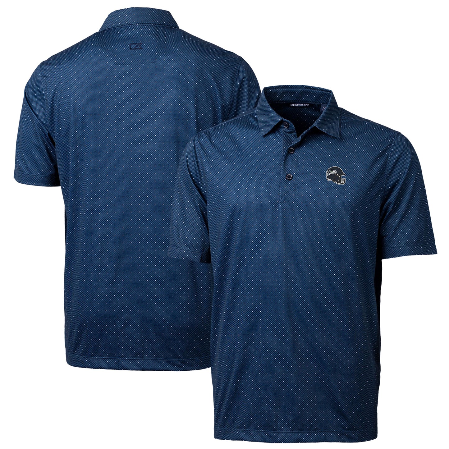 Men's Cutter & Buck Navy Seattle Seahawks Helmet Pike Double Dot Print Stretch Polo