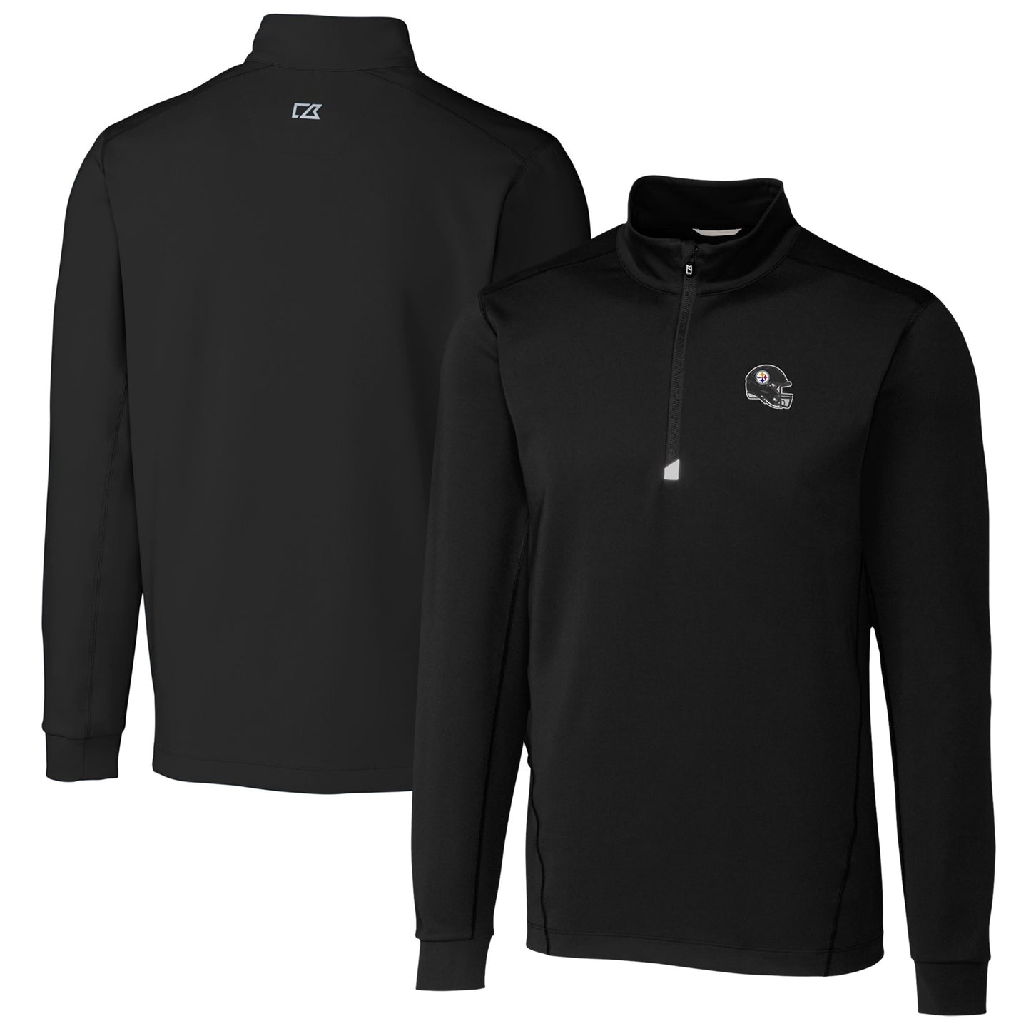 Men's Cutter & Buck Black Pittsburgh Steelers Helmet Traverse Stretch Quarter-Zip Pullover Top