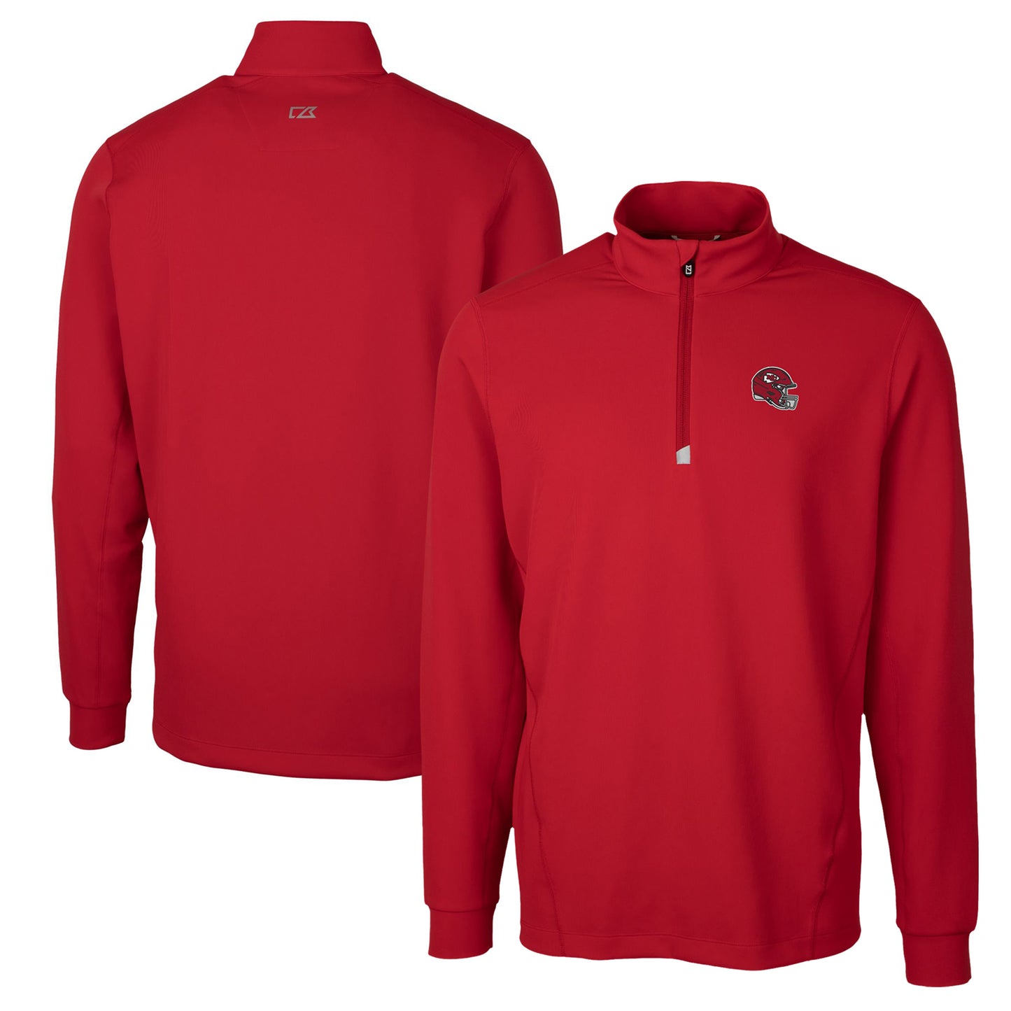Men's Cutter & Buck Red Kansas City Chiefs Helmet Traverse Stretch Quarter-Zip Pullover Top
