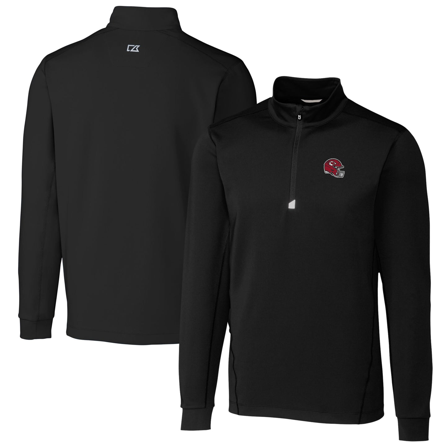Men's Cutter & Buck Black Kansas City Chiefs Helmet Traverse Stretch Quarter-Zip Pullover Top