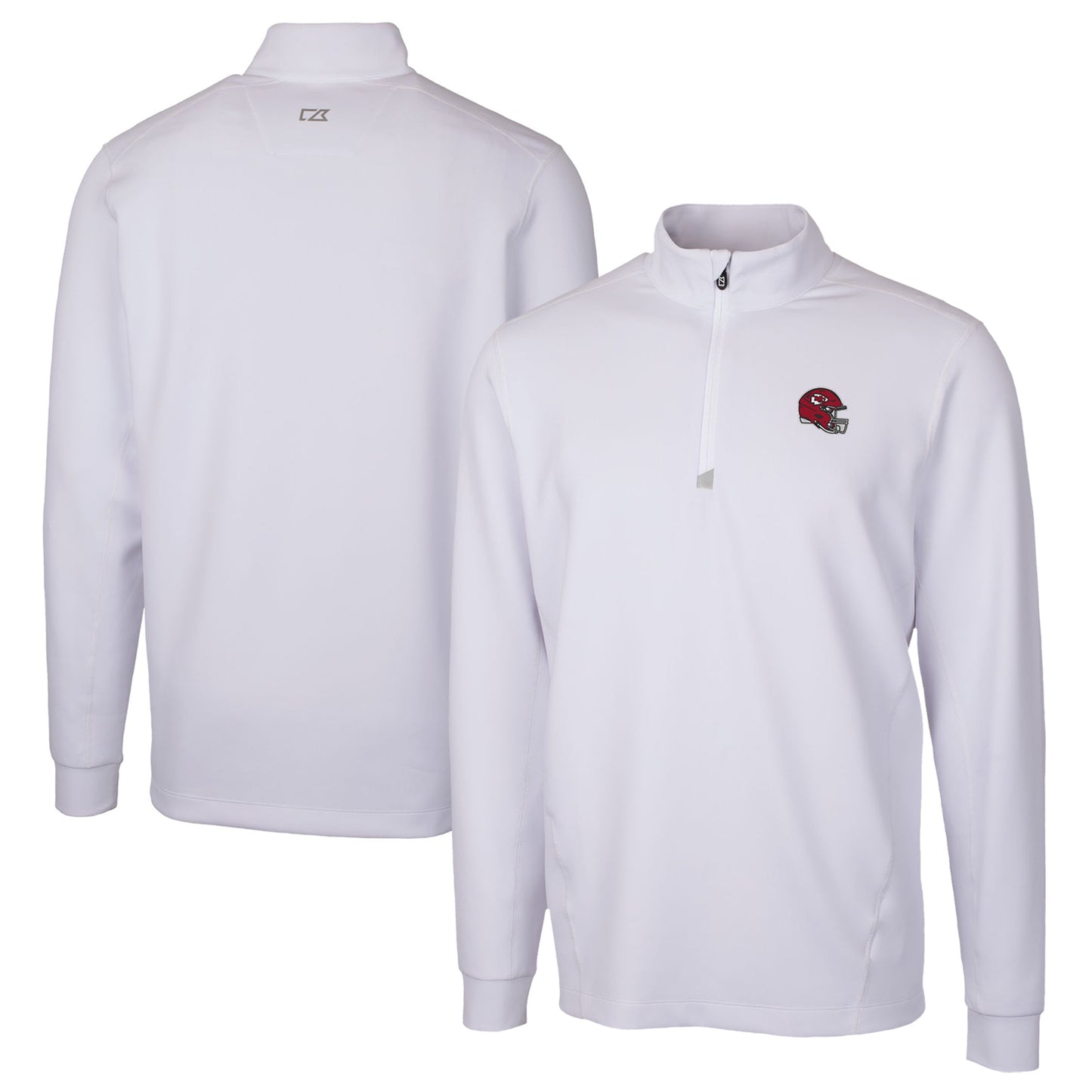 Men's Cutter & Buck White Kansas City Chiefs Helmet Traverse Stretch Quarter-Zip Pullover Top