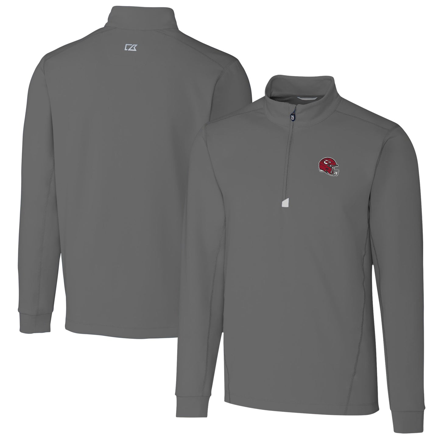 Men's Cutter & Buck Gray Kansas City Chiefs Helmet Traverse Stretch Quarter-Zip Pullover Top