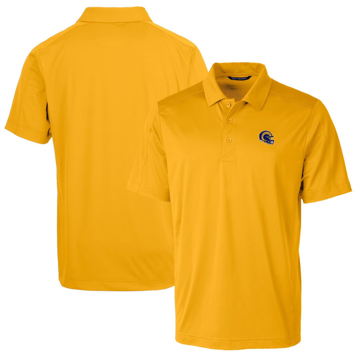 Men's Cutter & Buck Gold Los Angeles Rams Helmet Prospect Textured Stretch Polo