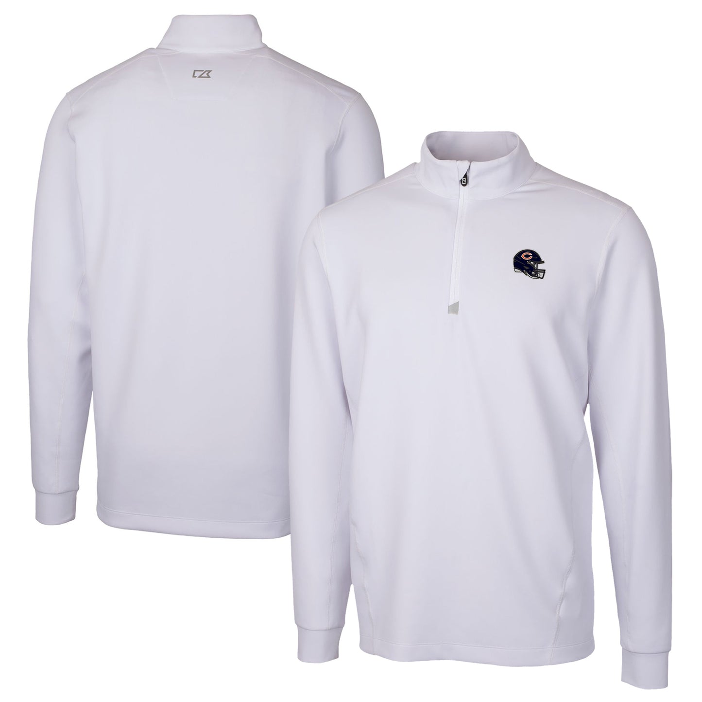 Men's Cutter & Buck White Chicago Bears Helmet Traverse Stretch Quarter-Zip Pullover Top