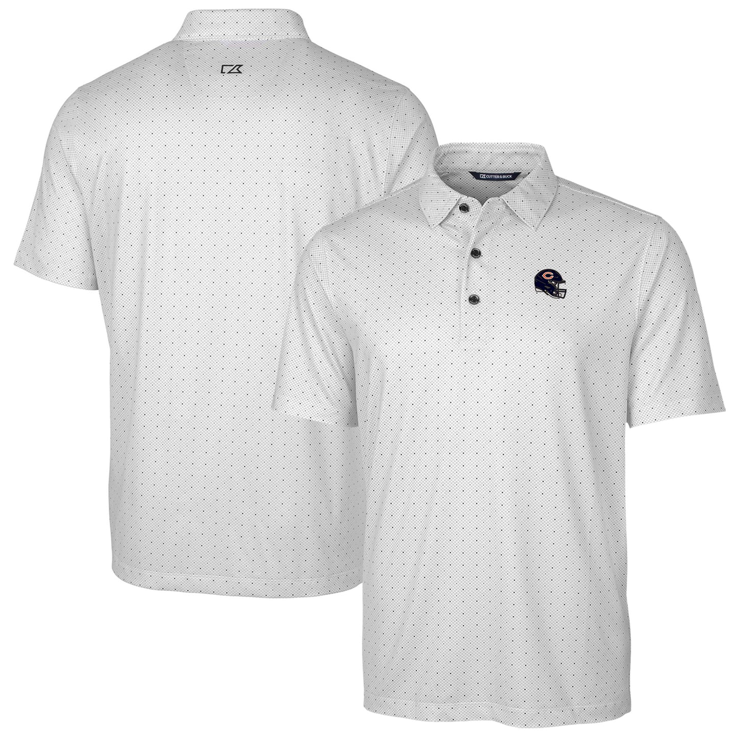Men's Cutter & Buck Charcoal Chicago Bears Helmet Pike Double Dot Print Stretch Polo