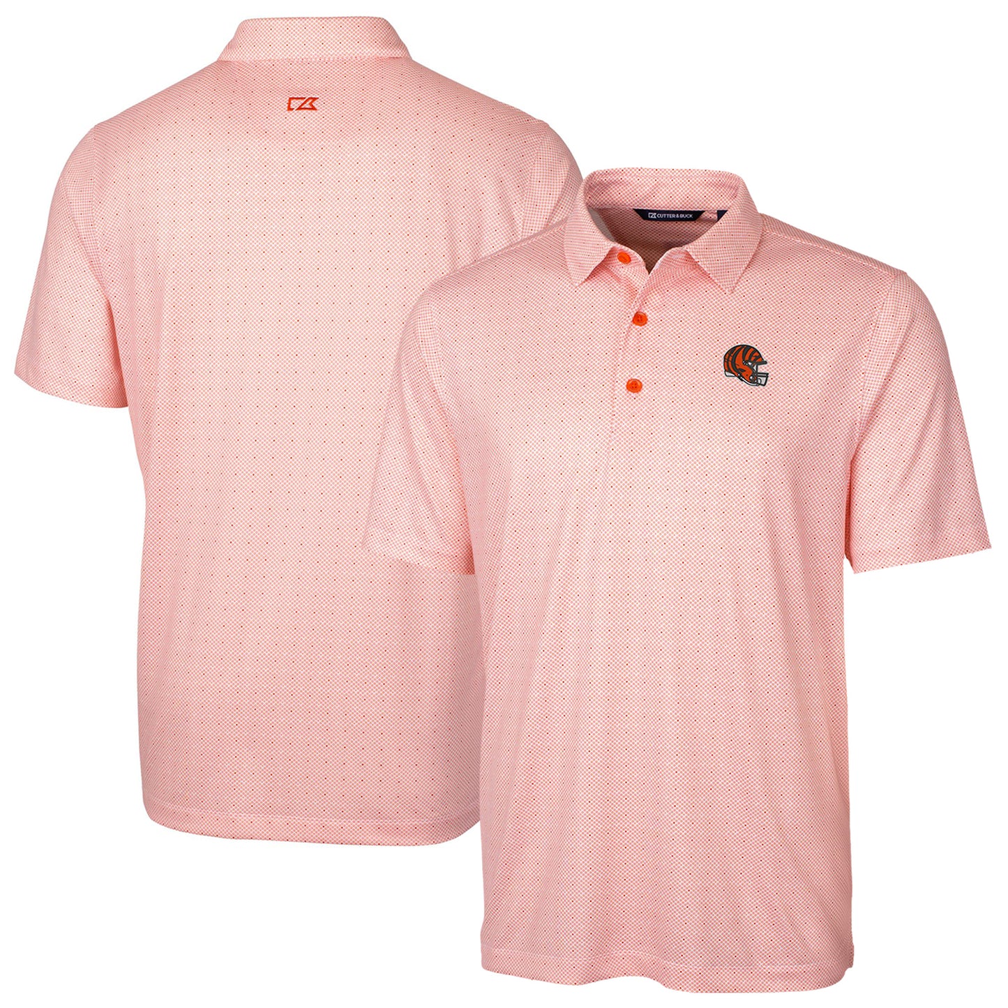 Men's Cutter & Buck Orange Cincinnati Bengals Helmet Pike Double Dot Print Stretch Polo
