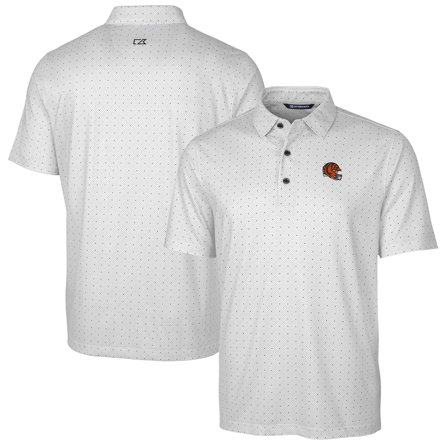 Men's Cutter & Buck Charcoal Cincinnati Bengals Helmet Pike Double Dot Print Stretch Polo
