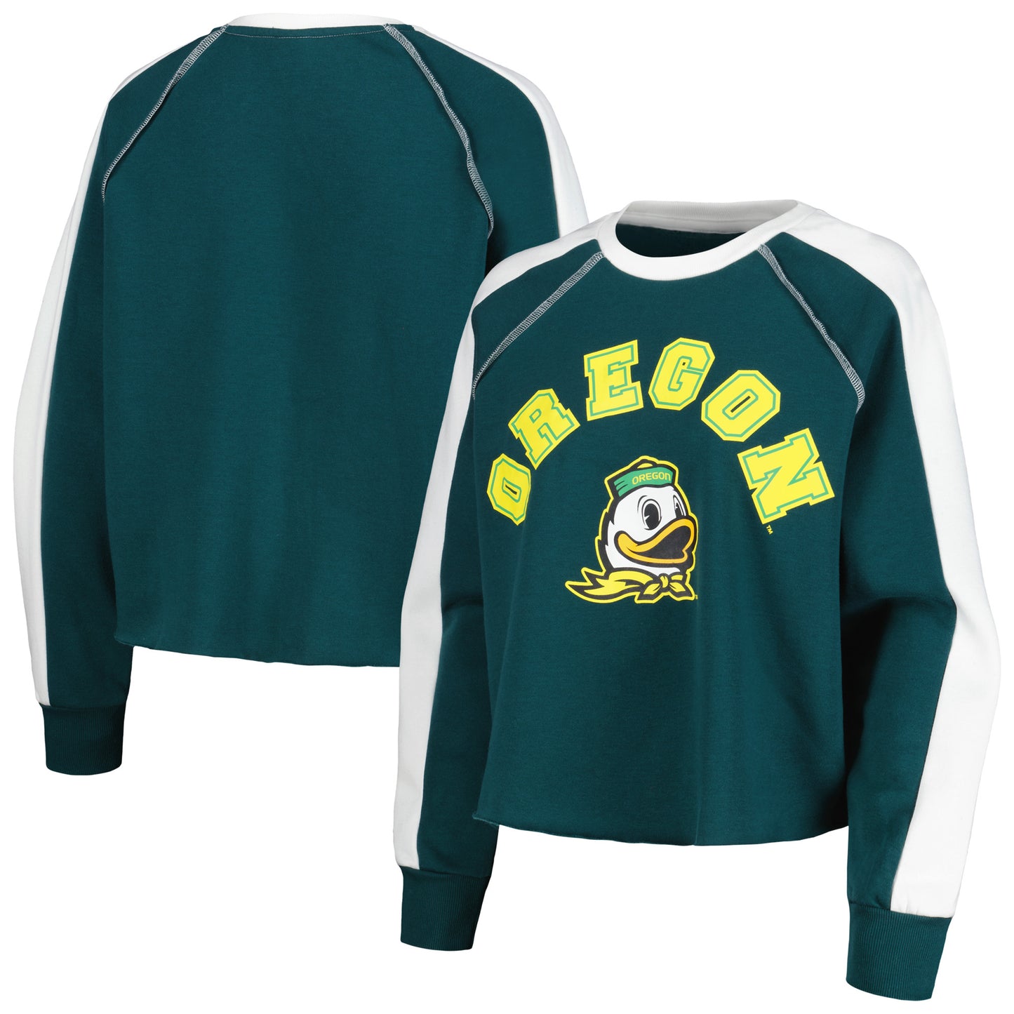 Women's Gameday Couture Green Oregon Ducks Blindside Raglan Cropped Pullover Sweatshirt