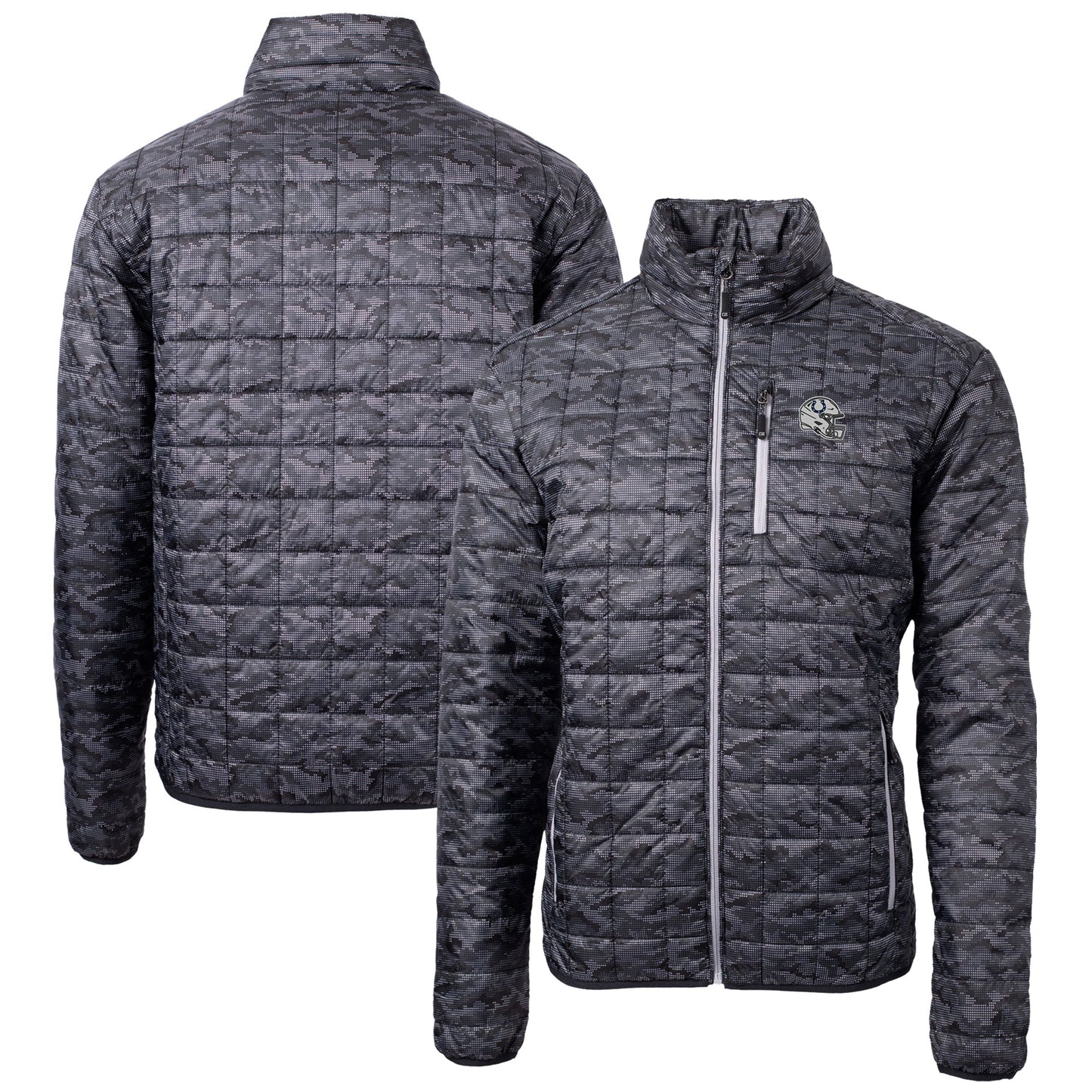 Men's Cutter & Buck Black Indianapolis Colts Helmet Rainier PrimaLoft Eco Insulated Printed Full-Zip Puffer Jacket
