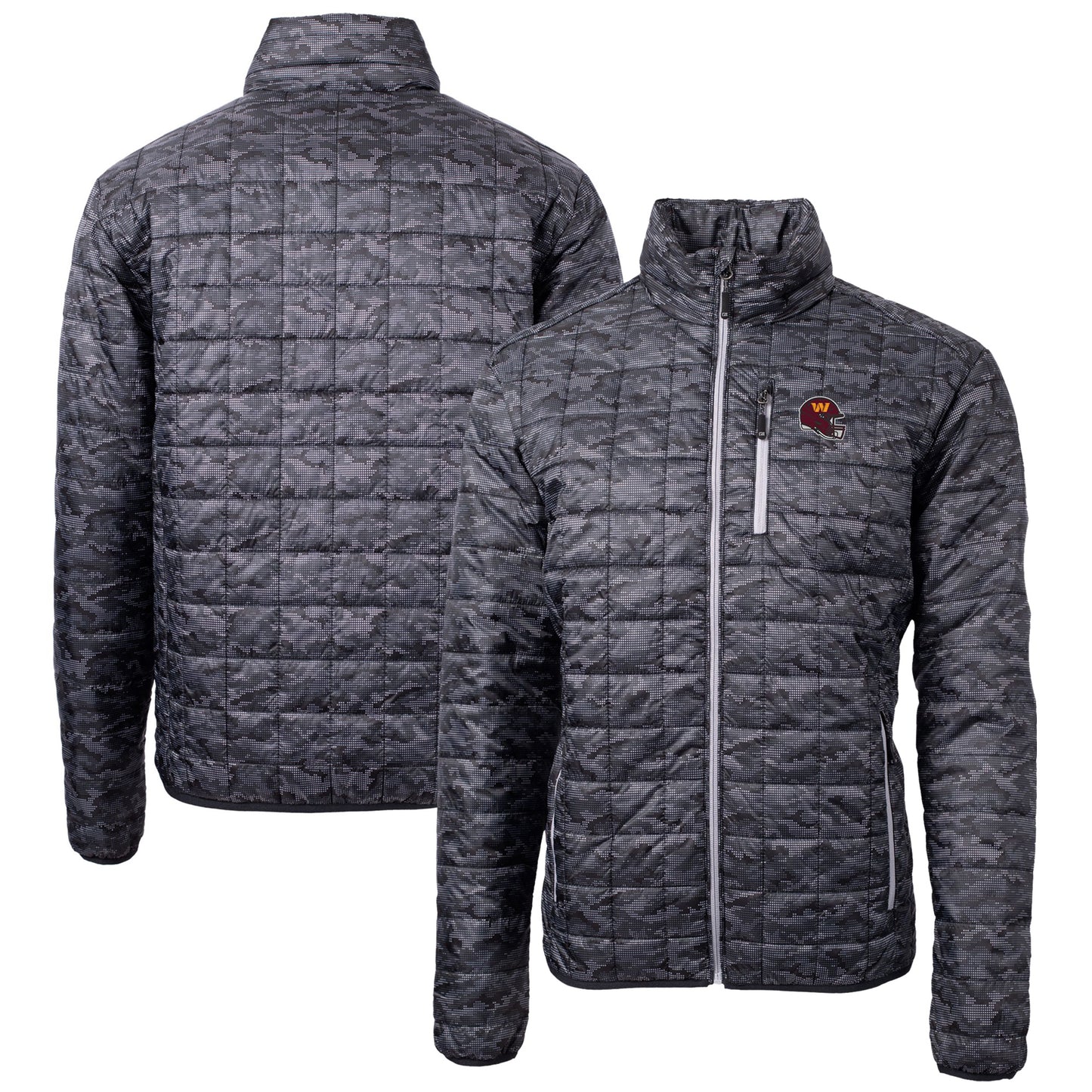 Men's Cutter & Buck Black Washington Commanders Helmet Rainier PrimaLoft Eco Insulated Printed Full-Zip Puffer Jacket