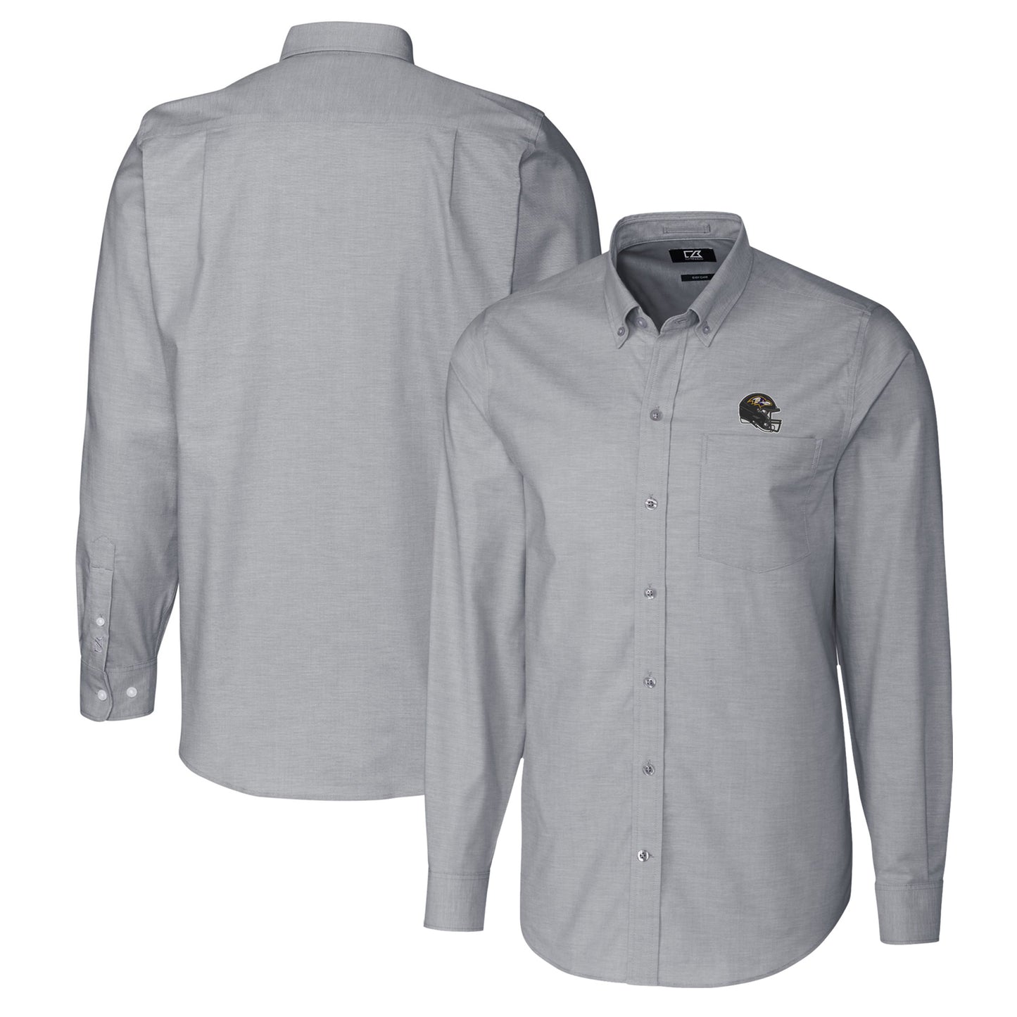 Men's Cutter & Buck Charcoal Baltimore Ravens Helmet Stretch Oxford Long Sleeve Button-Down Shirt