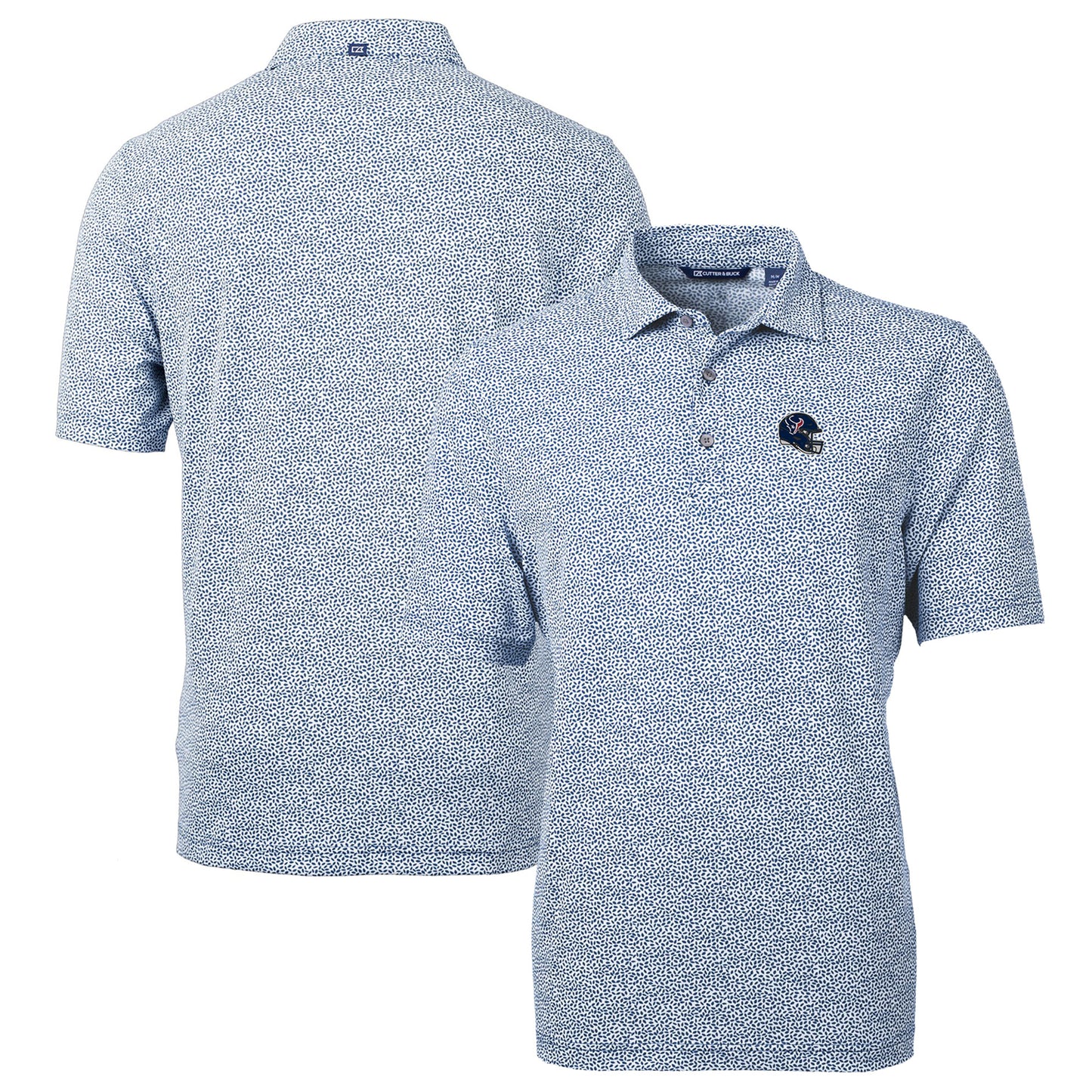 Men's Cutter & Buck Navy Houston Texans Helmet Virtue Eco Pique Botanical Print Recycled Polo