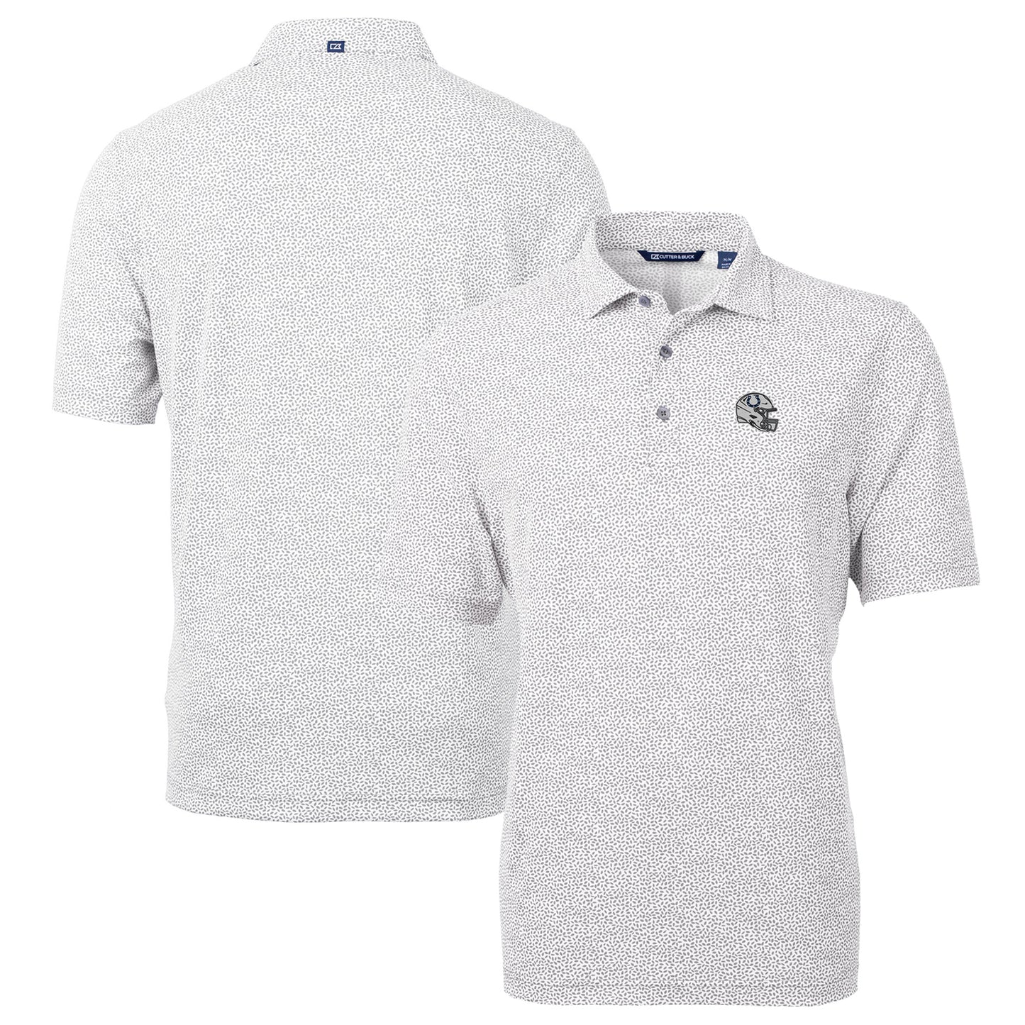 Men's Cutter & Buck Silver Indianapolis Colts Helmet Virtue Eco Pique Botanical Print Recycled Polo