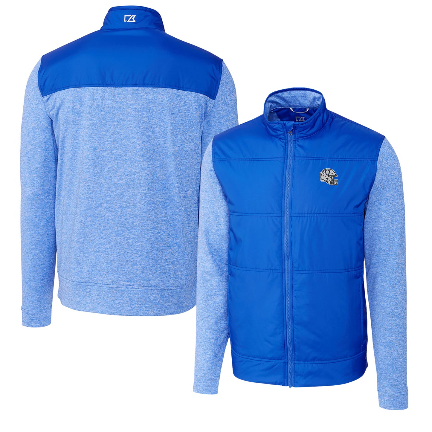 Men's Cutter & Buck Royal Indianapolis Colts Helmet Stealth Hybrid Quilted Full-Zip Windbreaker Jacket