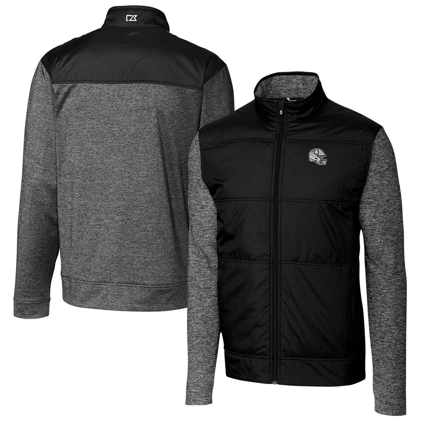 Men's Cutter & Buck Black Indianapolis Colts Helmet Stealth Hybrid Quilted Full-Zip Windbreaker Jacket