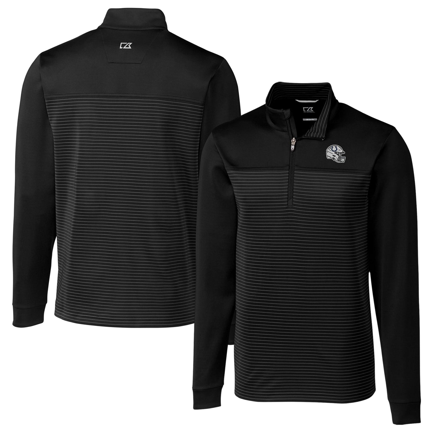 Men's Cutter & Buck Black Indianapolis Colts Traverse Stripe Stretch Quarter-Zip Pullover Top