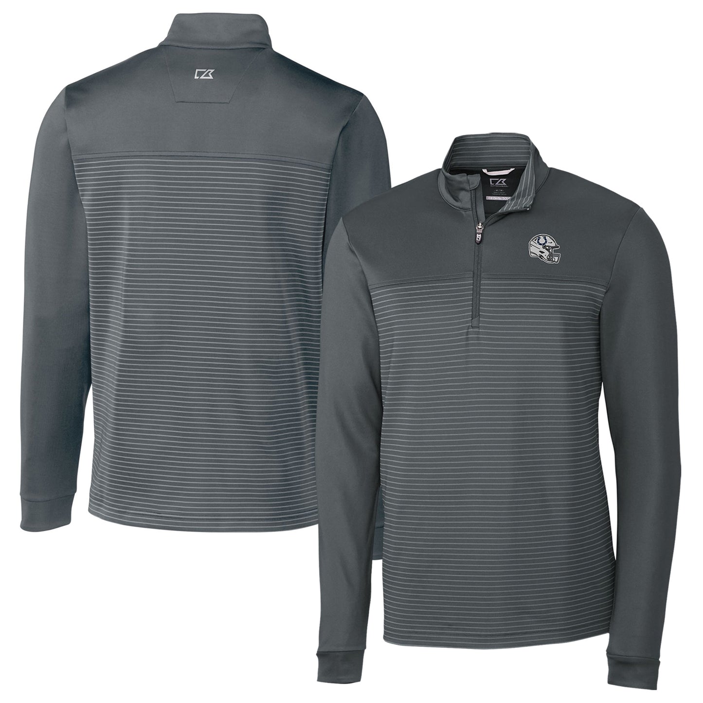 Men's Cutter & Buck Gray Indianapolis Colts Traverse Stripe Stretch Quarter-Zip Pullover Top