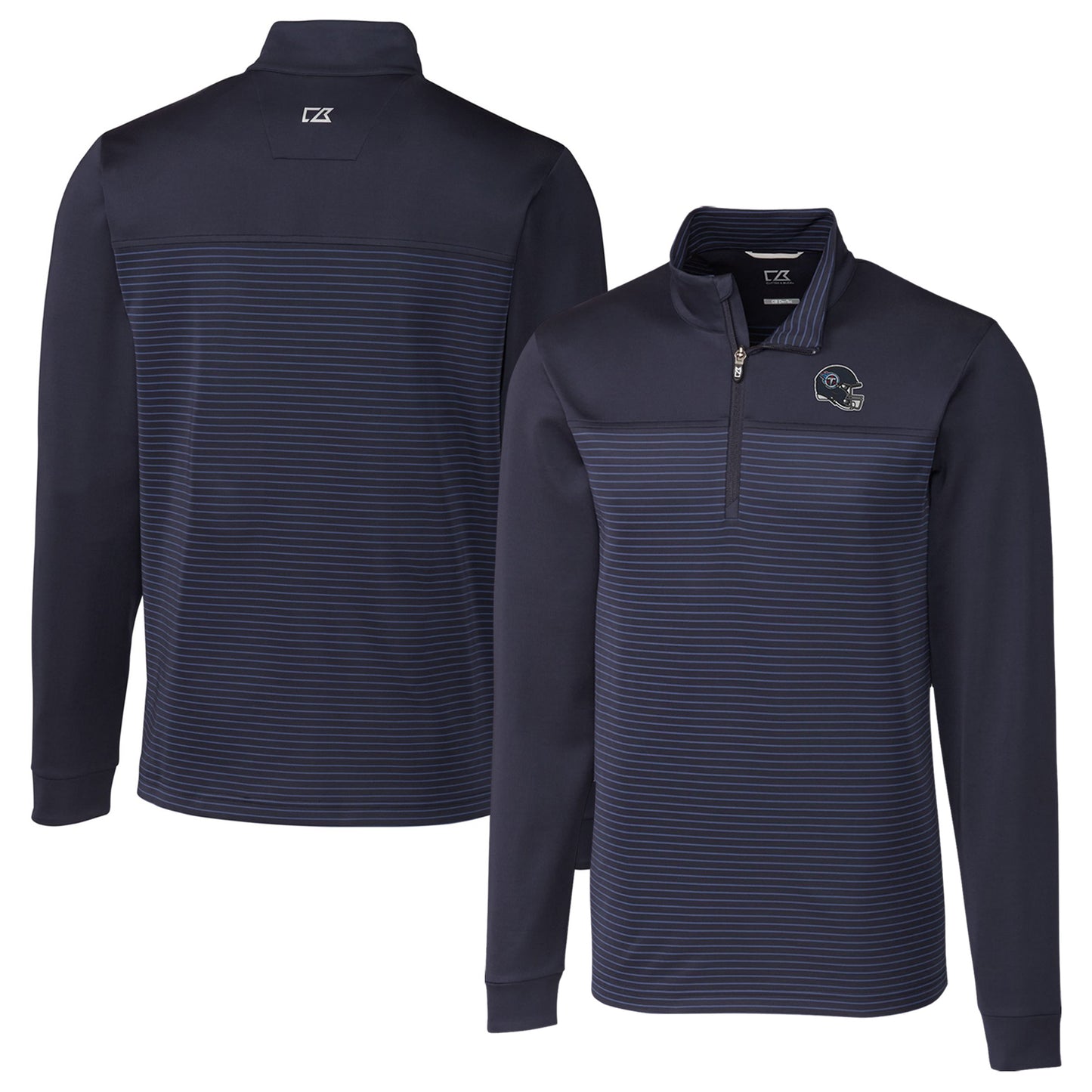 Men's Cutter & Buck Navy Tennessee Titans Traverse Stripe Stretch Quarter-Zip Pullover Top