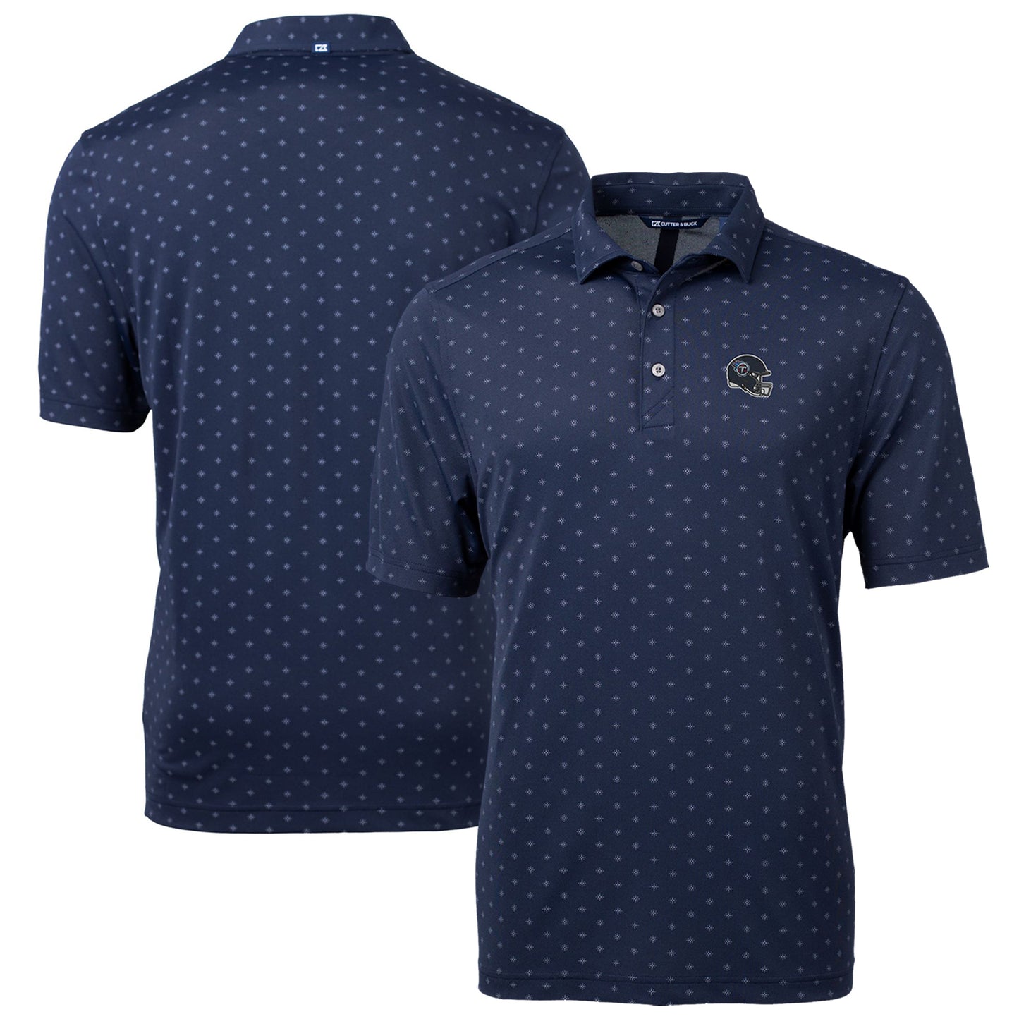 Men's Cutter & Buck Navy Tennessee Titans Helmet Virtue Eco Pique Tile Print Recycled Polo