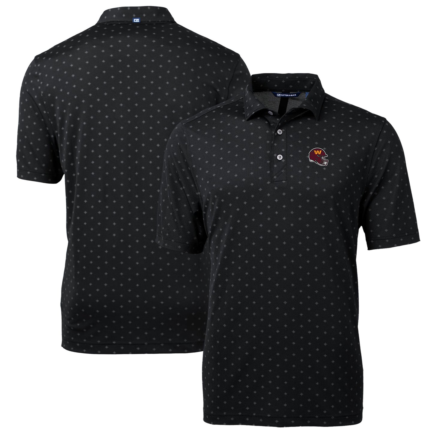 Men's Cutter & Buck Black Washington Commanders Helmet Virtue Eco Pique Tile Print Recycled Polo