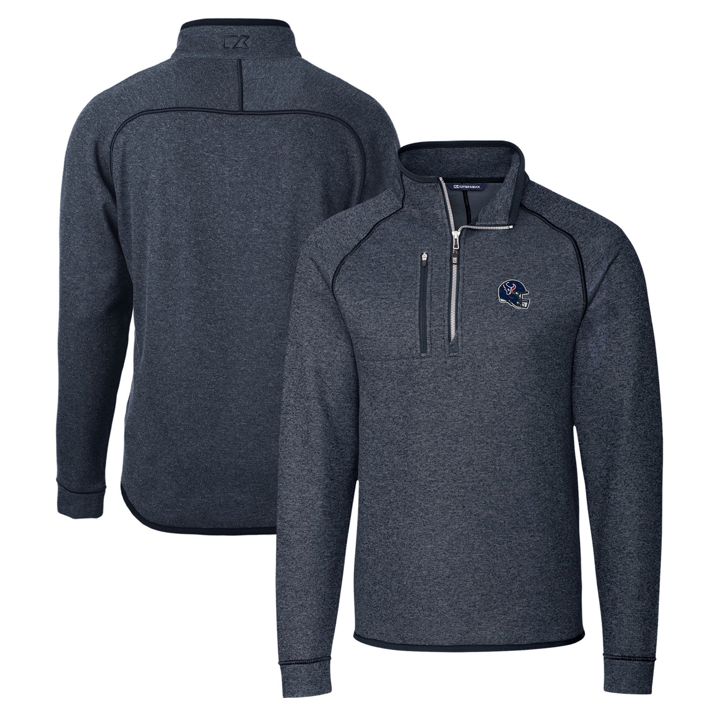 Men's Cutter & Buck Navy Houston Texans Helmet Mainsail Sweater-Knit Half-Zip Pullover Jacket