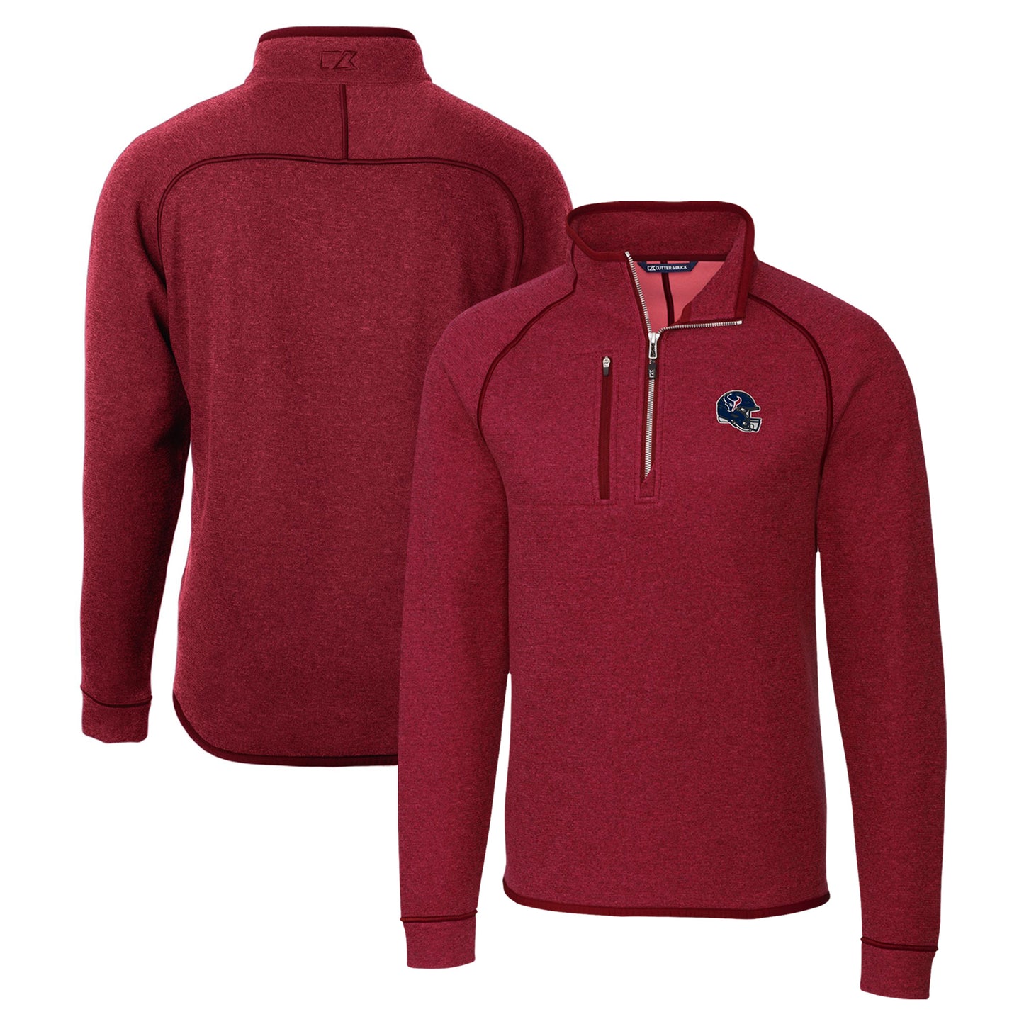 Men's Cutter & Buck Red Houston Texans Helmet Mainsail Sweater-Knit Half-Zip Pullover Jacket