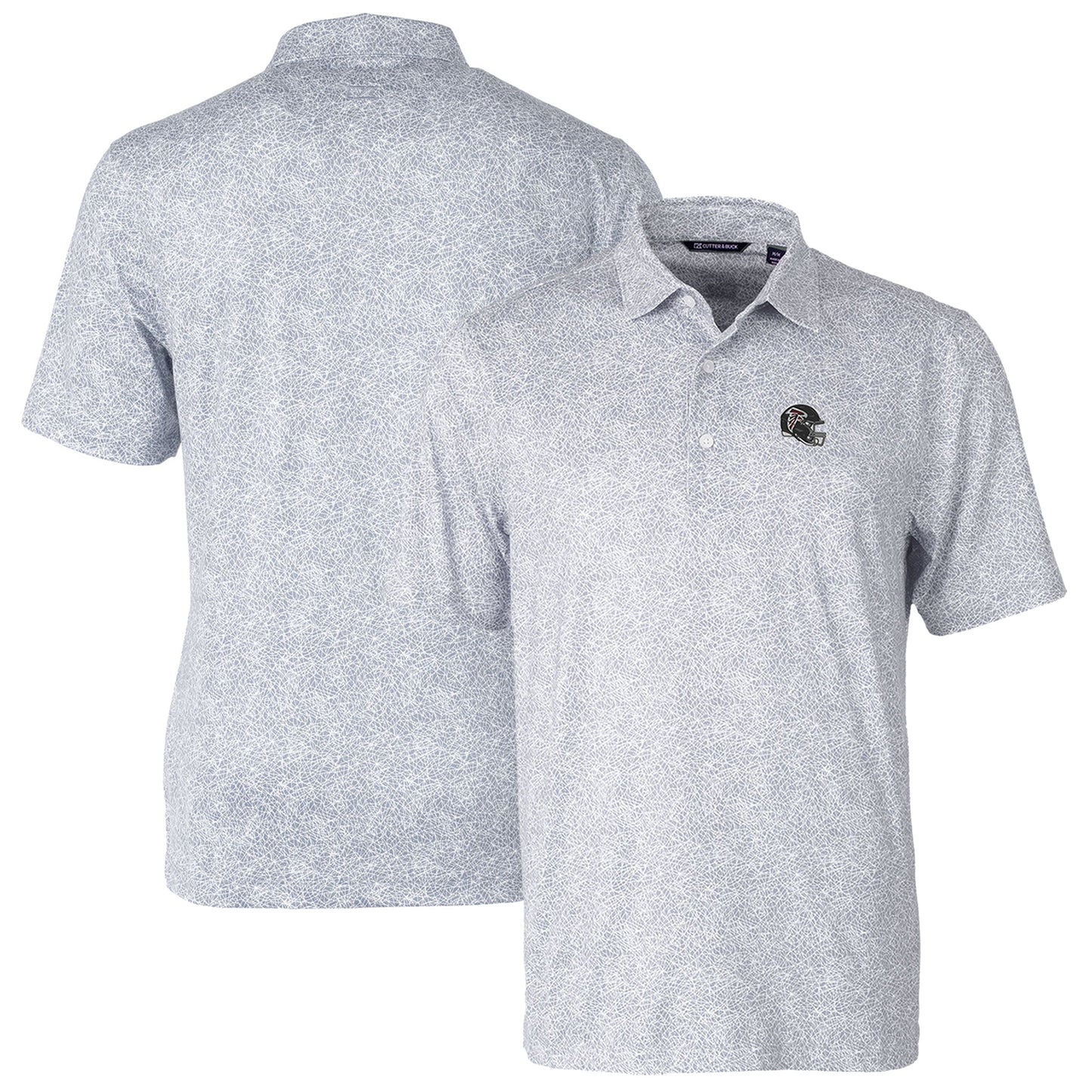 Men's Cutter & Buck Gray Atlanta Falcons Helmet Pike Constellation Print Stretch Polo
