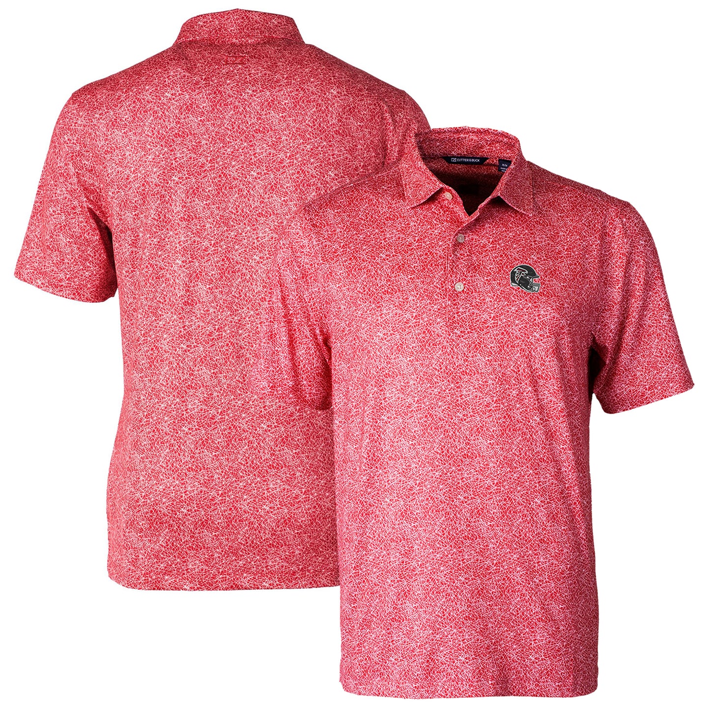Men's Cutter & Buck Red Atlanta Falcons Helmet Pike Constellation Print Stretch Polo