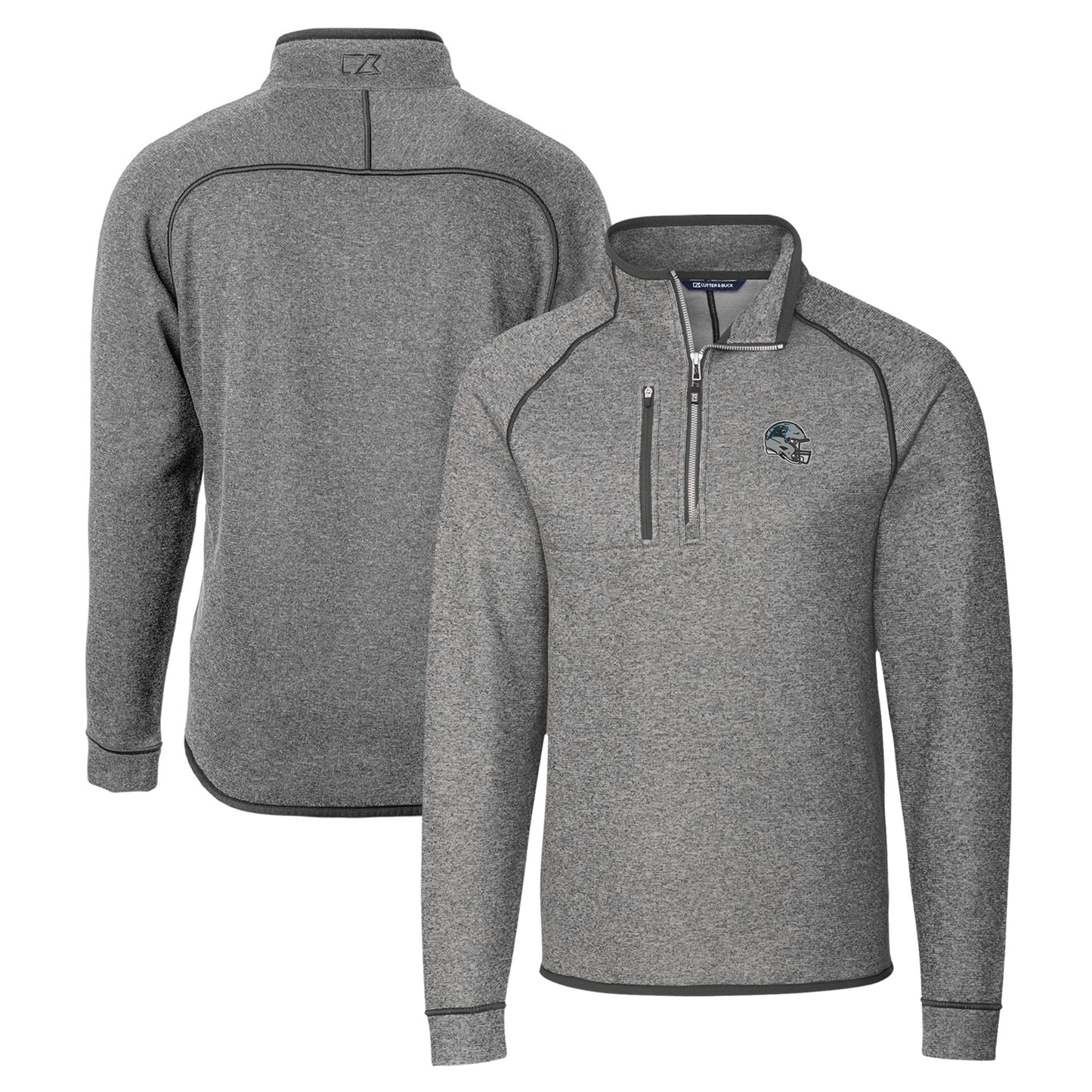 Men's Cutter & Buck Silver Carolina Panthers Helmet Mainsail Sweater-Knit Half-Zip Pullover Jacket