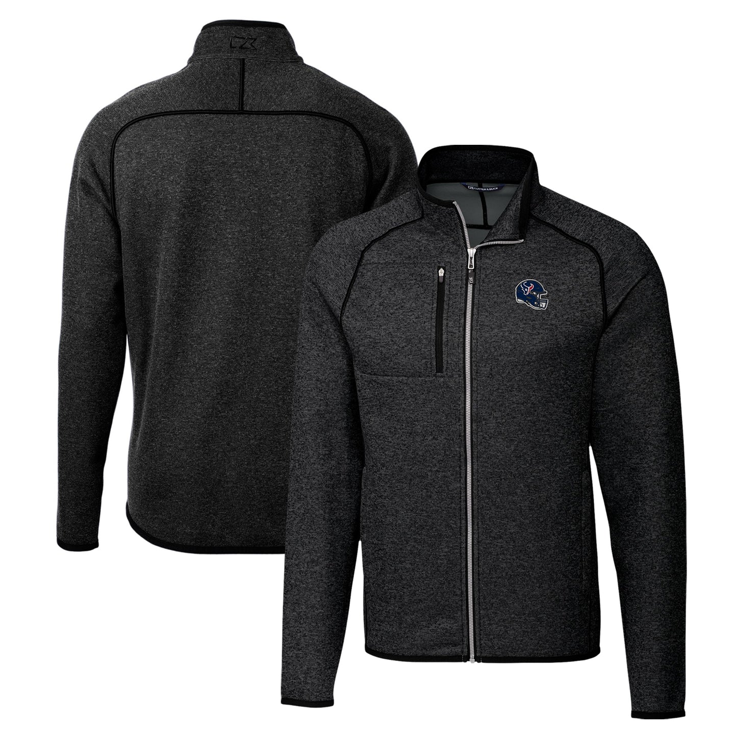 Men's Cutter & Buck Charcoal Houston Texans Helmet Mainsail Sweater-Knit Full-Zip Jacket