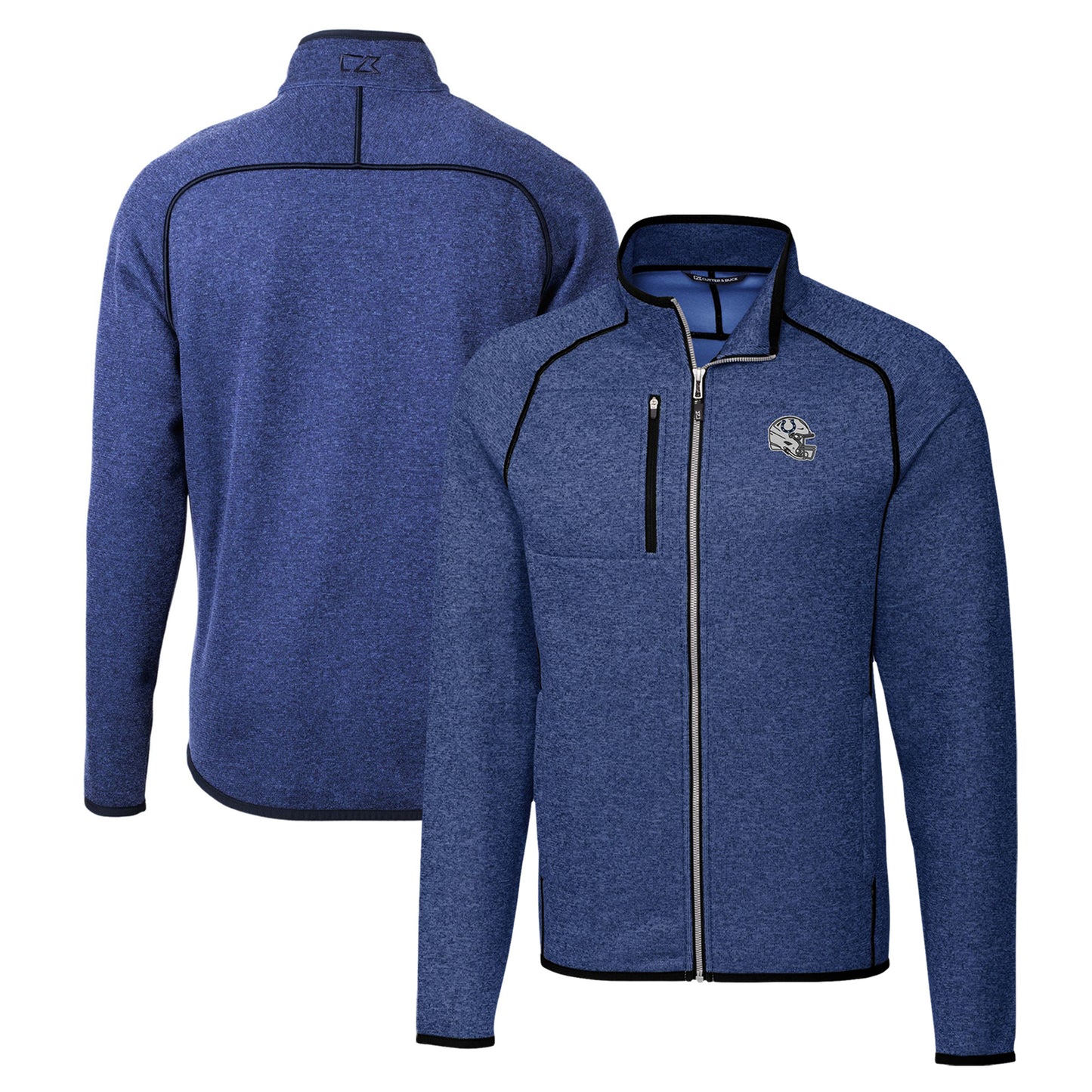 Men's Cutter & Buck Blue Indianapolis Colts Helmet Mainsail Sweater-Knit Full-Zip Jacket
