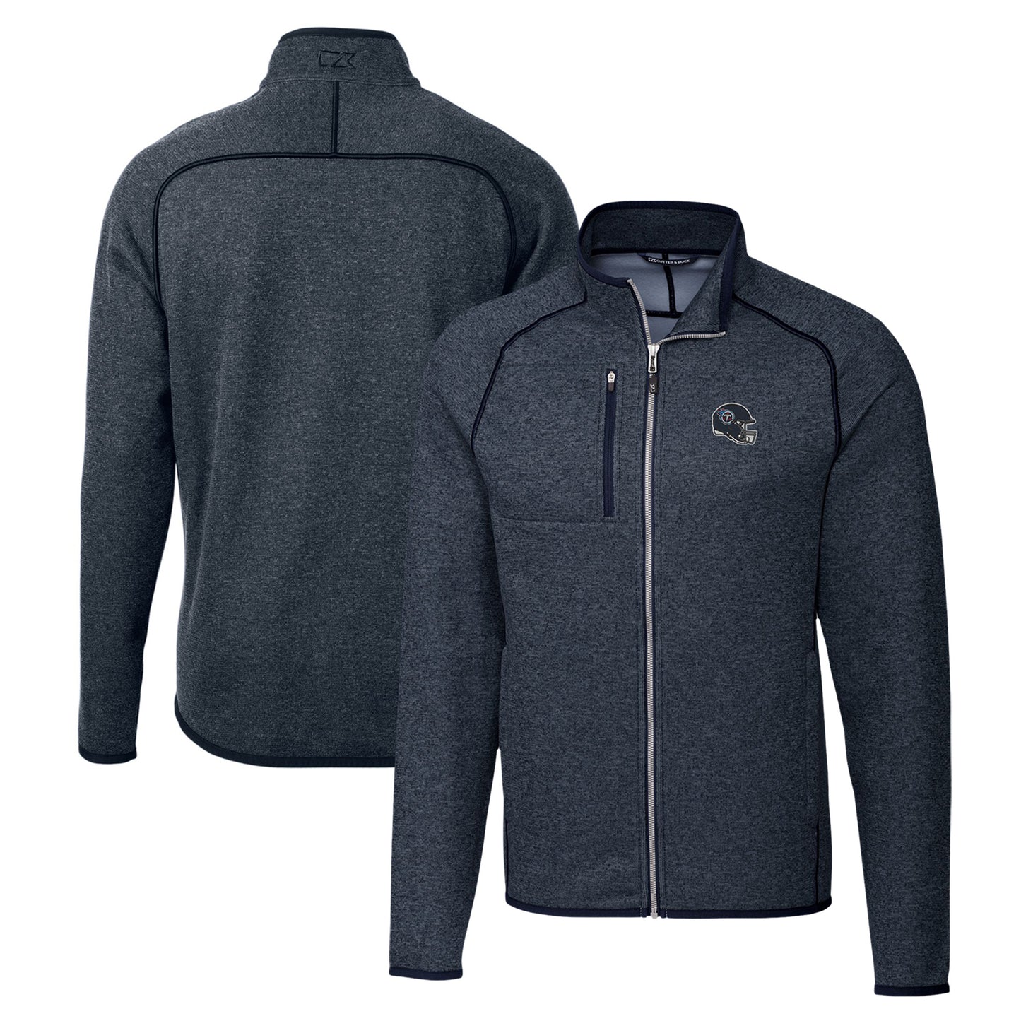 Men's Cutter & Buck Navy Tennessee Titans Helmet Mainsail Sweater-Knit Full-Zip Jacket