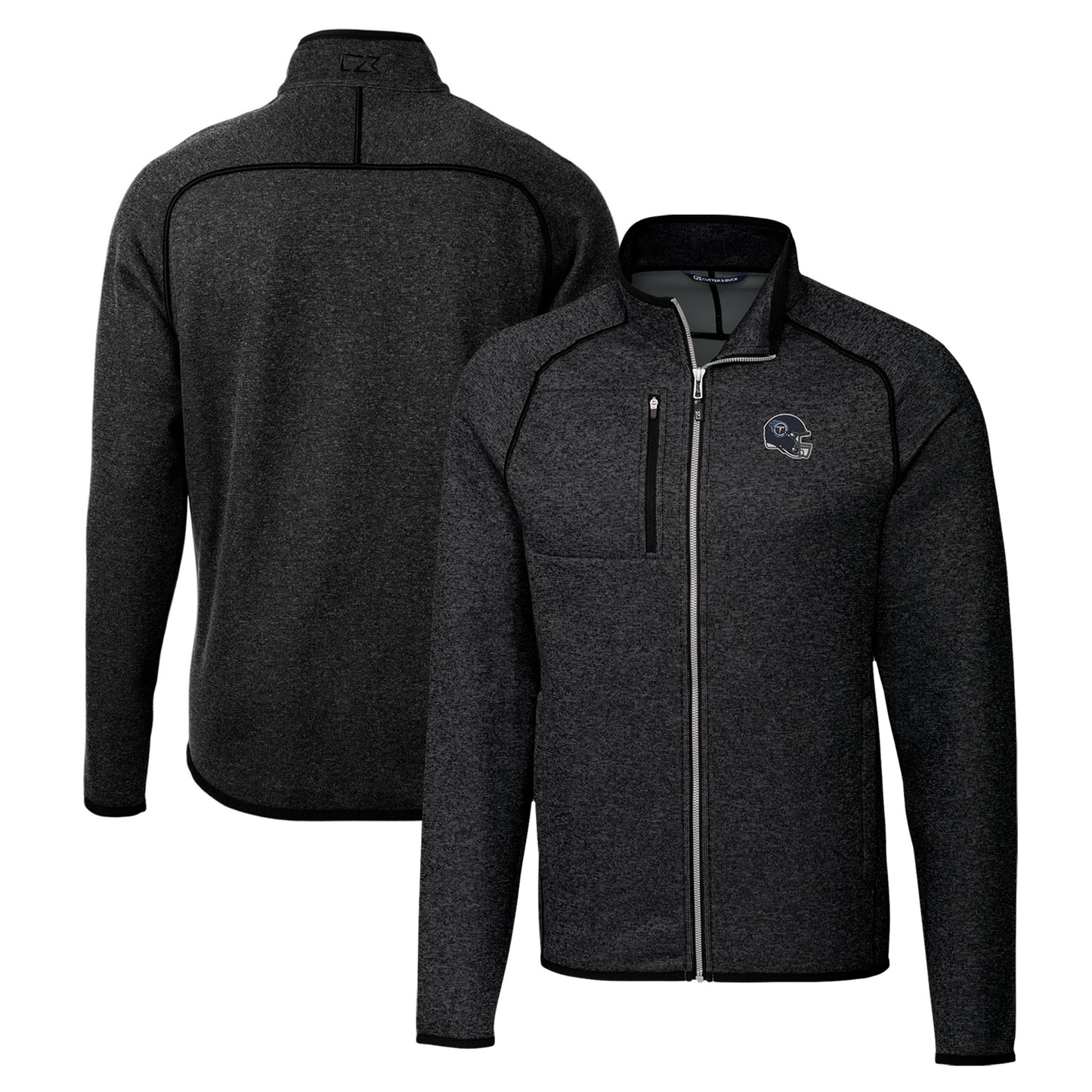 Men's Cutter & Buck Charcoal Tennessee Titans Helmet Mainsail Sweater-Knit Full-Zip Jacket