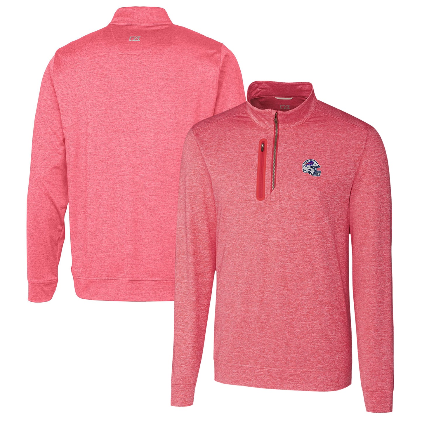 Men's Cutter & Buck Red Buffalo Bills Helmet Stealth Heathered Quarter-Zip Pullover Top