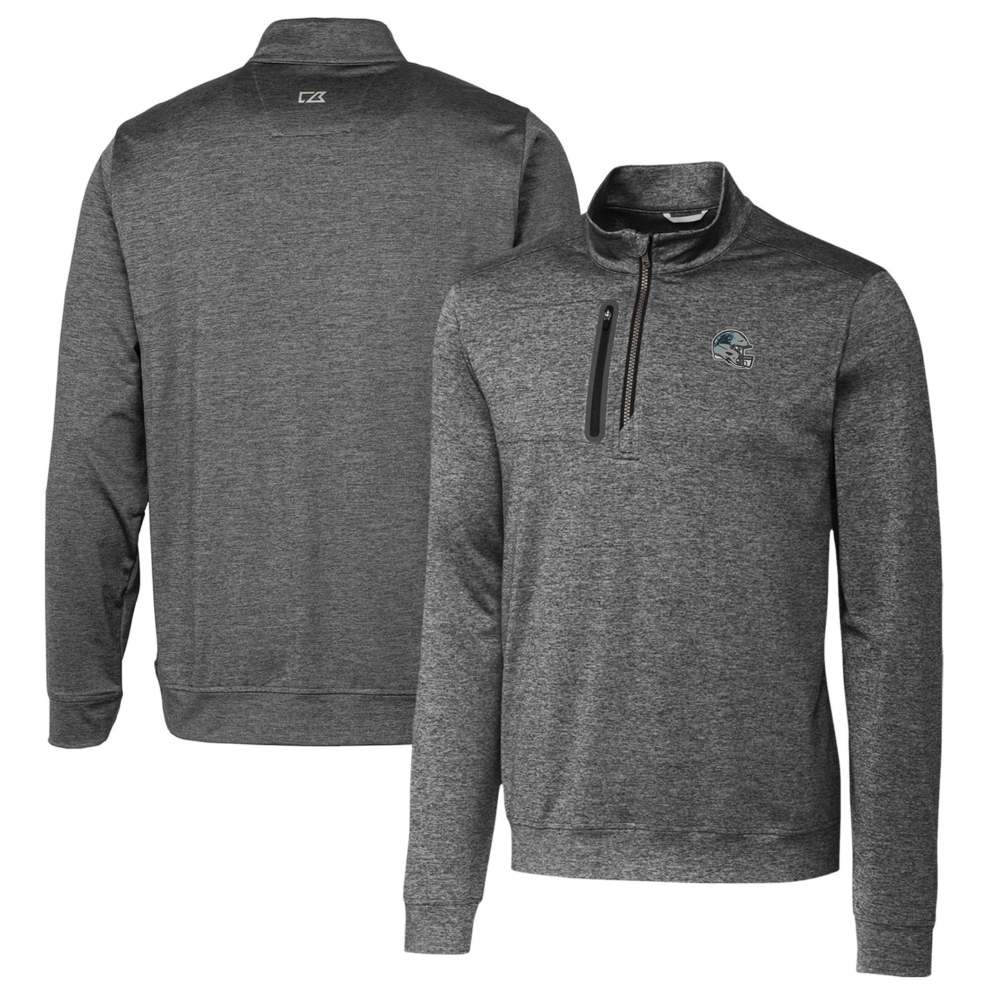 Men's Cutter & Buck Gray Carolina Panthers Helmet Stealth Heathered Quarter-Zip Pullover Top