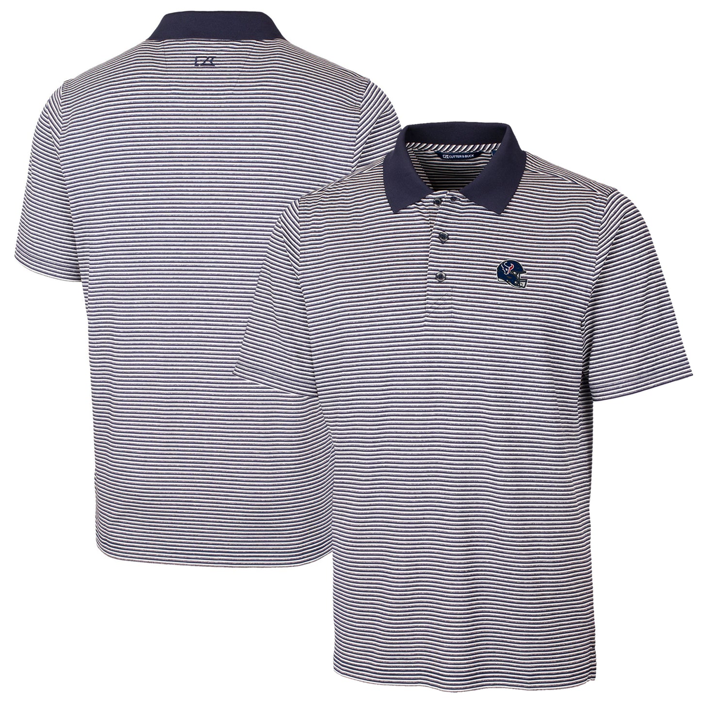 Men's Cutter & Buck Navy Houston Texans Helmet Forge Tonal Stripe Stretch Polo