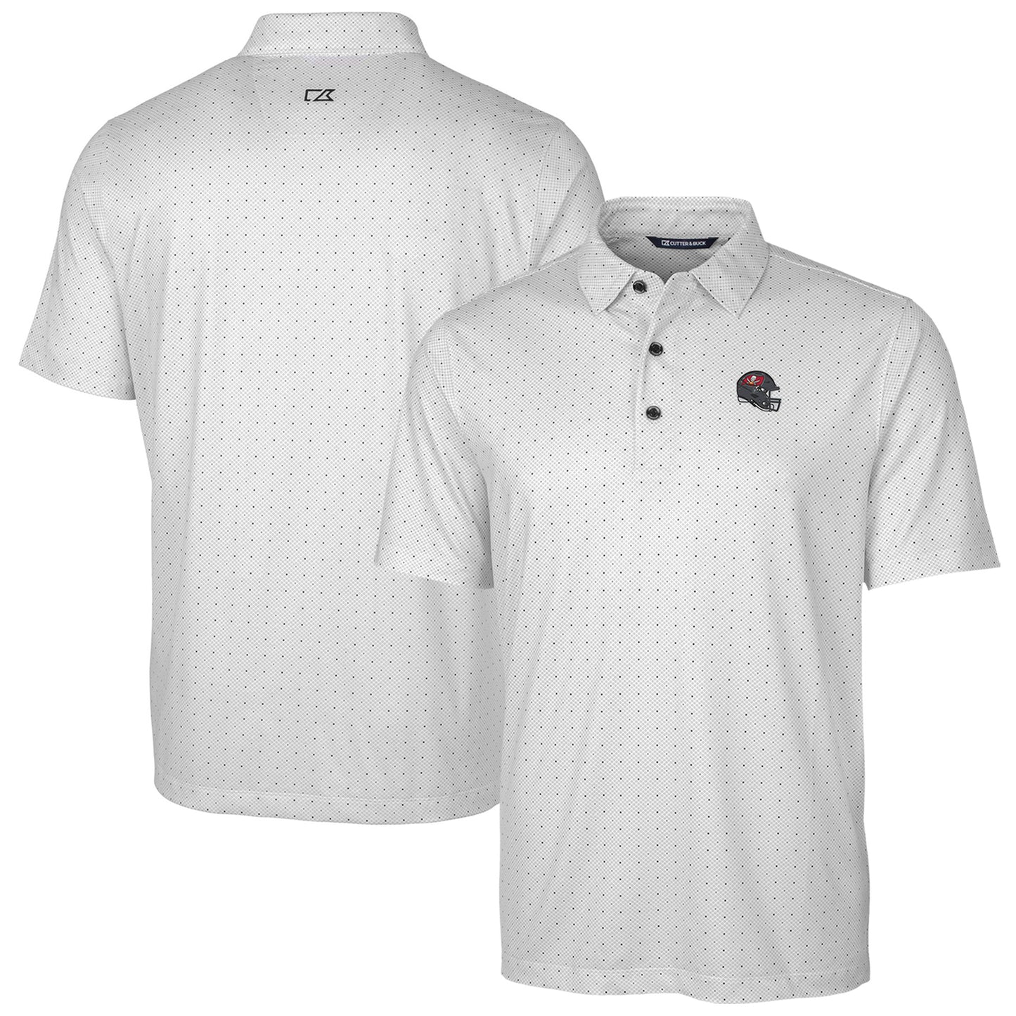 Men's Cutter & Buck Charcoal Tampa Bay Buccaneers Helmet Pike Double Dot Print Stretch Polo