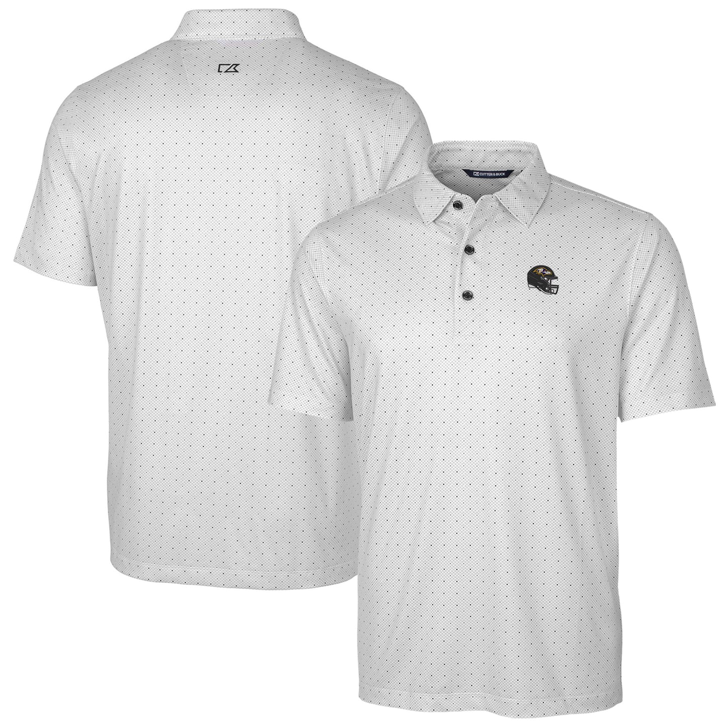 Men's Cutter & Buck Charcoal Baltimore Ravens Helmet Pike Double Dot Print Stretch Polo