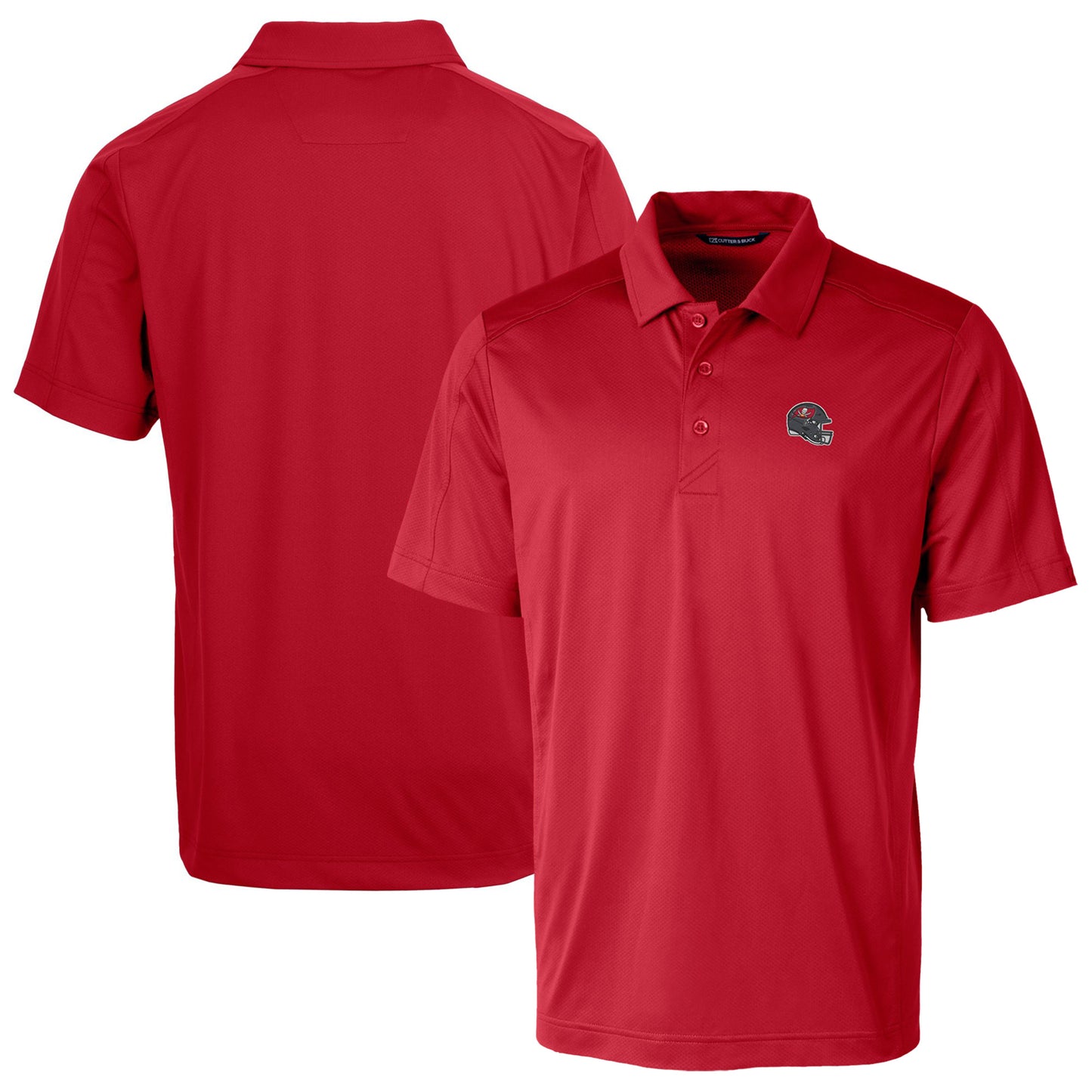 Men's Cutter & Buck Red Tampa Bay Buccaneers Helmet Prospect Textured Stretch Polo