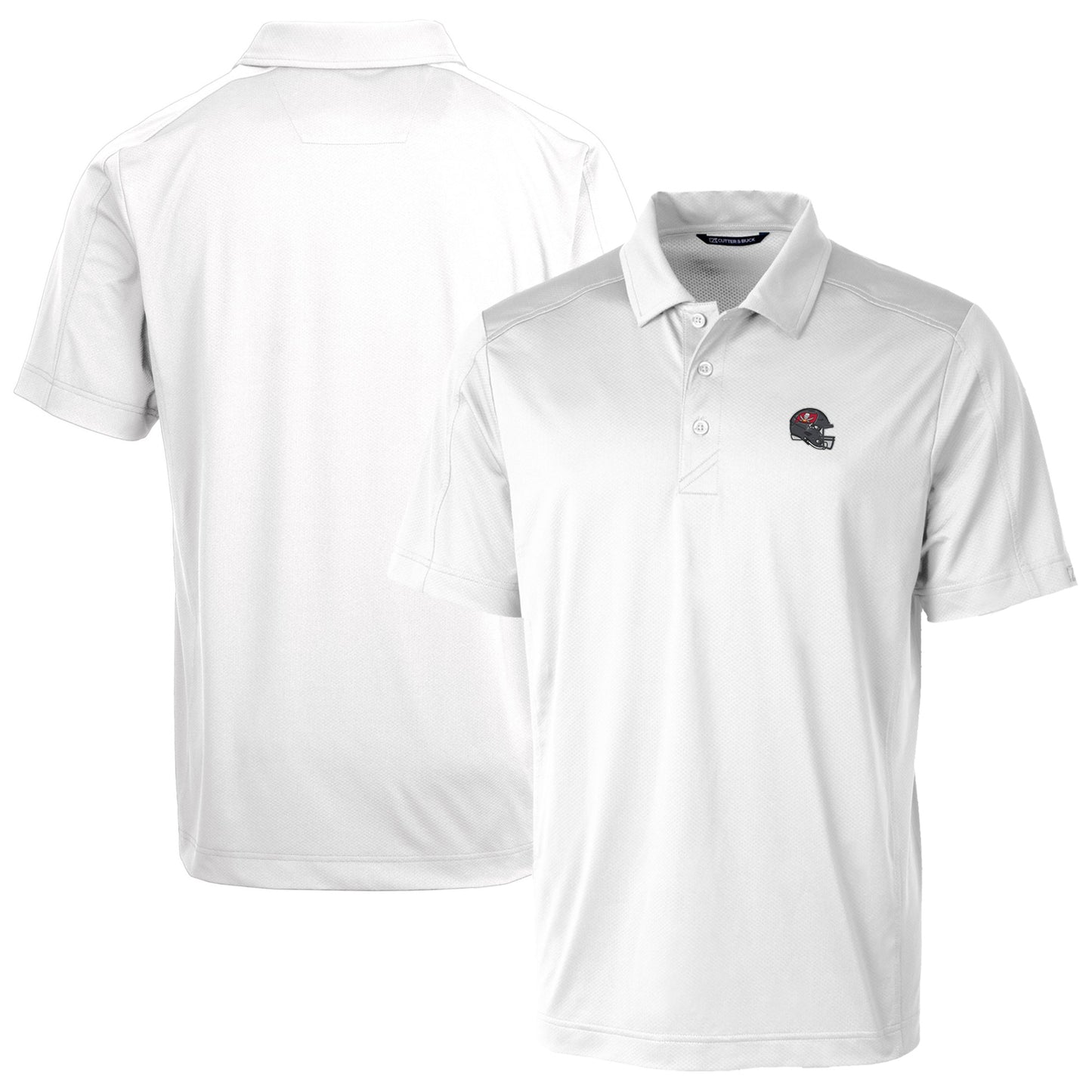 Men's Cutter & Buck White Tampa Bay Buccaneers Helmet Prospect Textured Stretch Polo