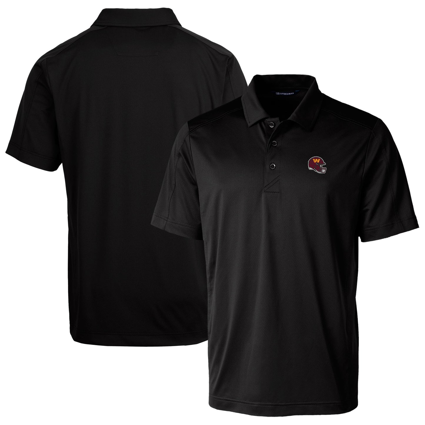 Men's Cutter & Buck Black Washington Commanders Helmet Prospect Textured Stretch Polo