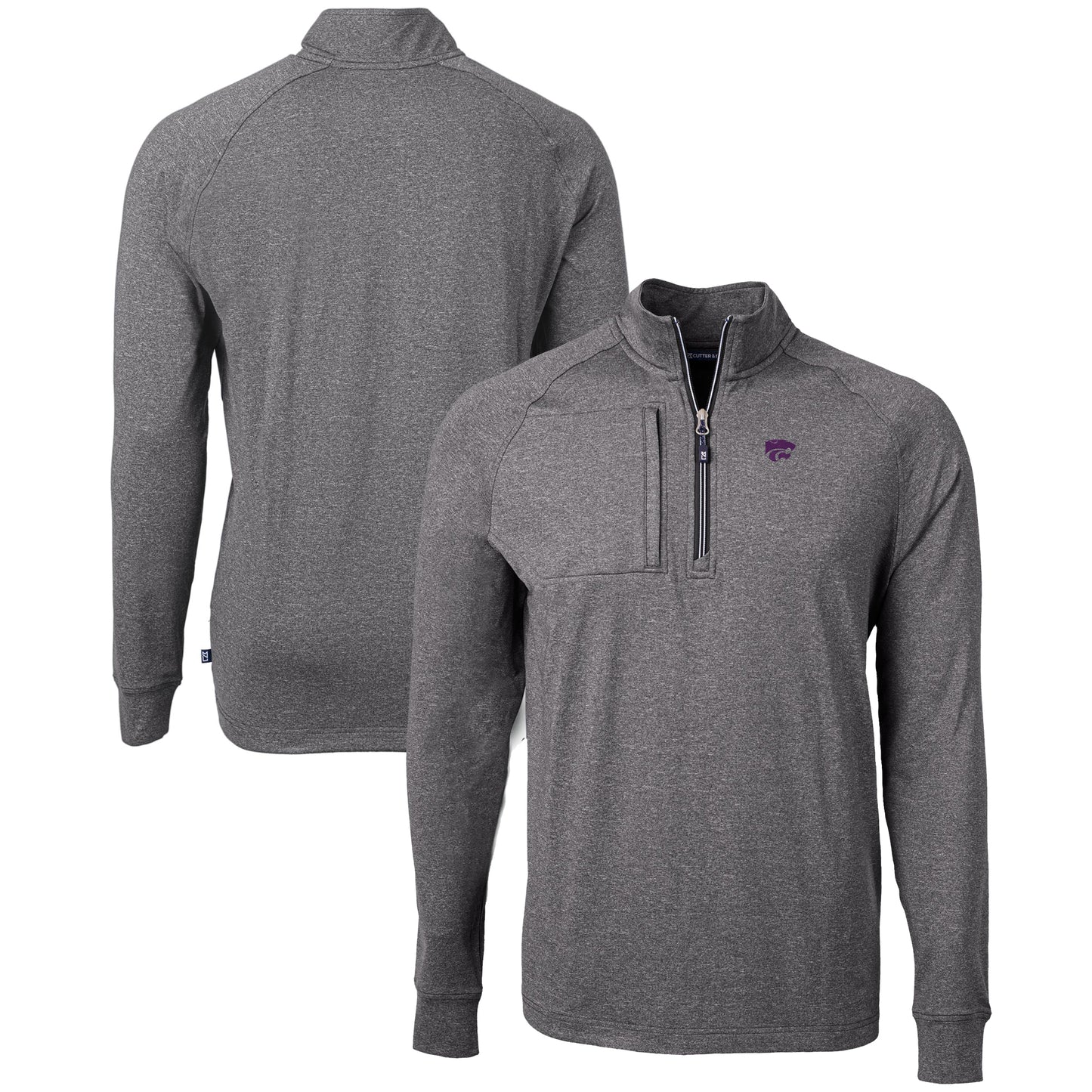 Men's Cutter & Buck Heather Black Kansas State Wildcats Big & Tall Adapt Eco Knit Quarter-Zip Pullover Top