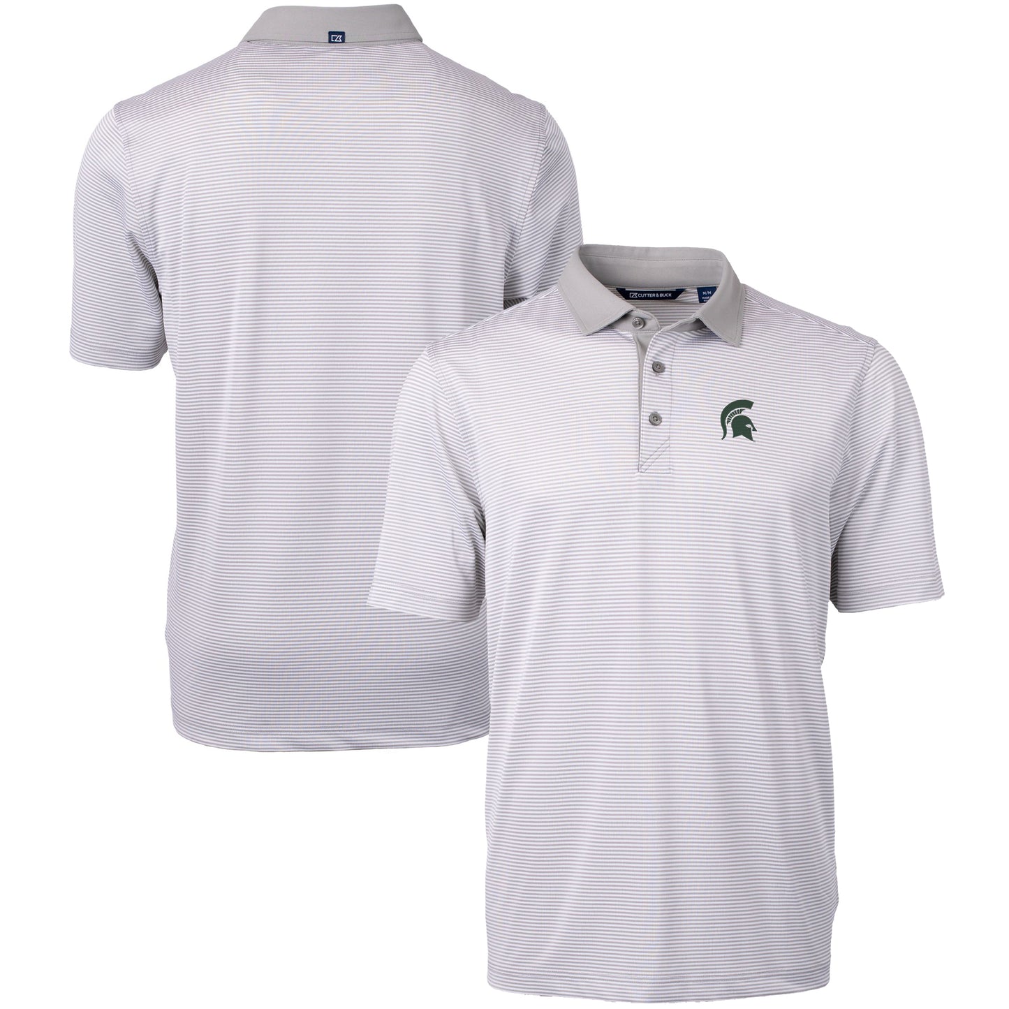 Men's Cutter & Buck Gray/White Michigan State Spartans Big & Tall Virtue Eco Pique Micro Stripe Recycled Polo