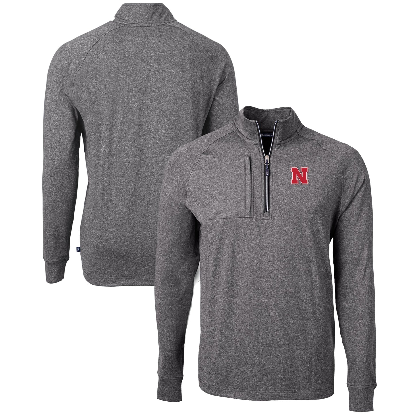 Men's Cutter & Buck Heather Black Nebraska Huskers Big & Tall Adapt Eco Knit Quarter-Zip Pullover Top