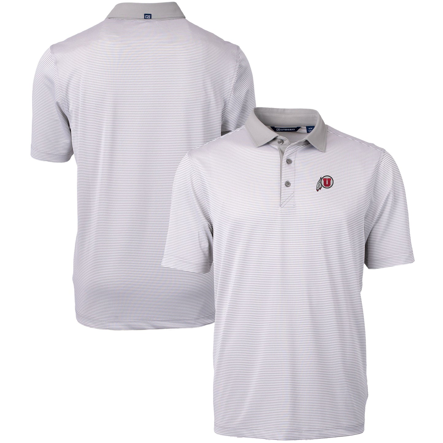 Men's Cutter & Buck Gray/White Utah Utes Big & Tall Virtue Eco Pique Micro Stripe Recycled Polo